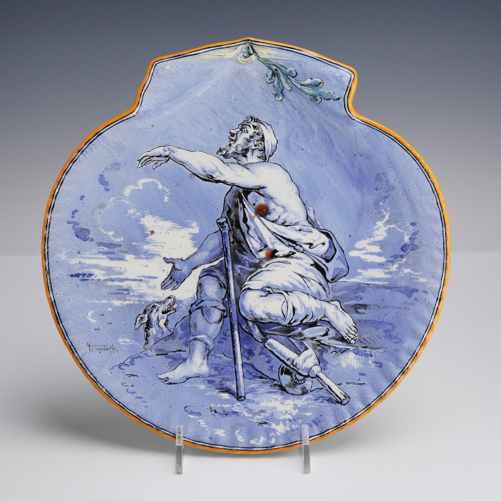 Wedgwood Italian Maiolica Scalloped Shell-Form Dish, Signed U. Vegliatti, (1 of 3)