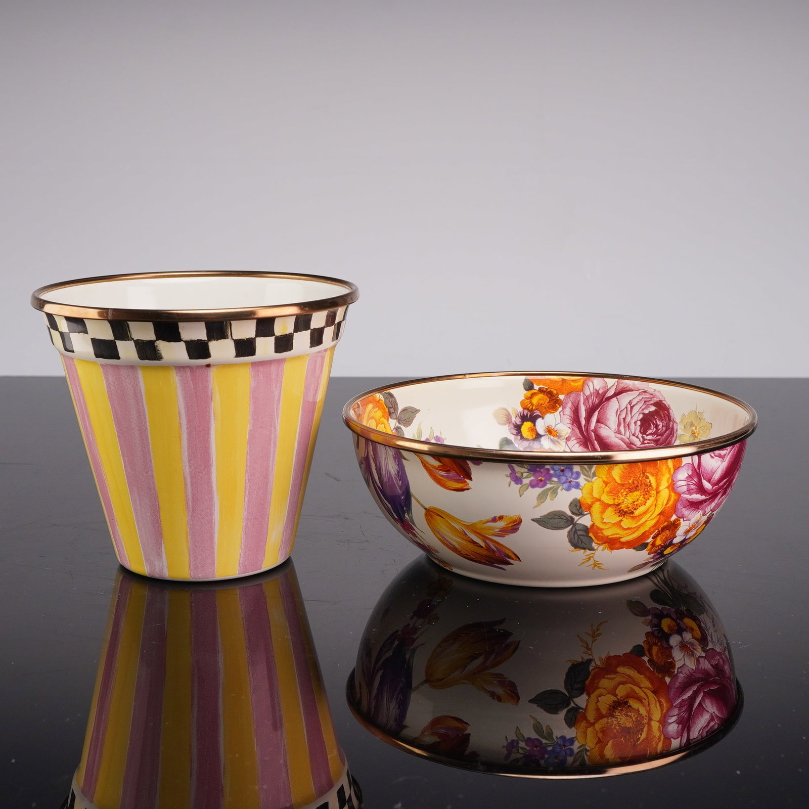 2pc MacKenzie-Childs Flower Market Bowl and Striped Pot (1 of 3)