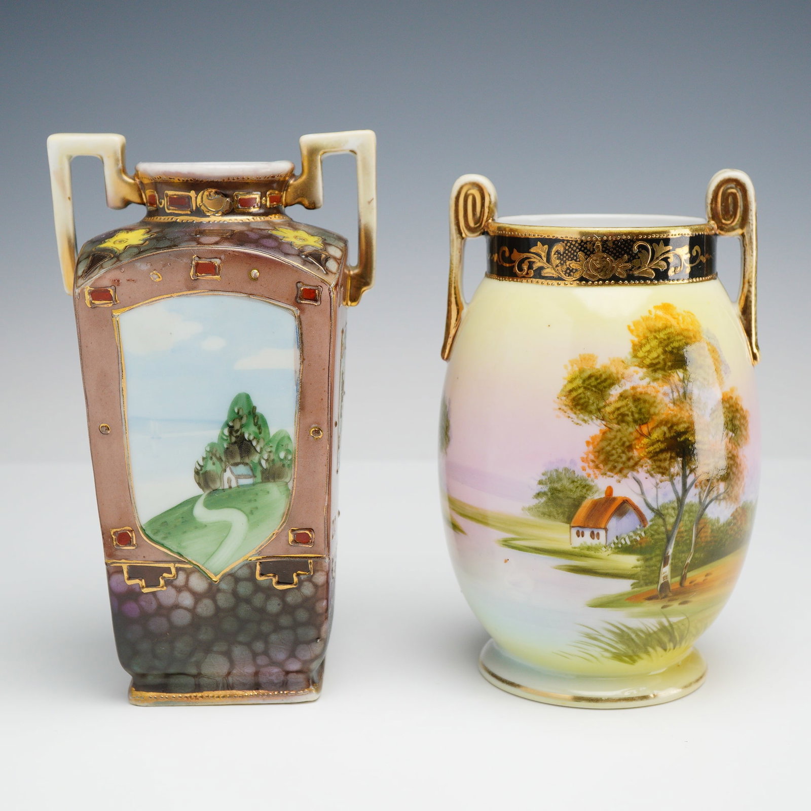 Two Nippon Hand-Painted Porcelain Scenic Vases, c.1890s (1 of 4)