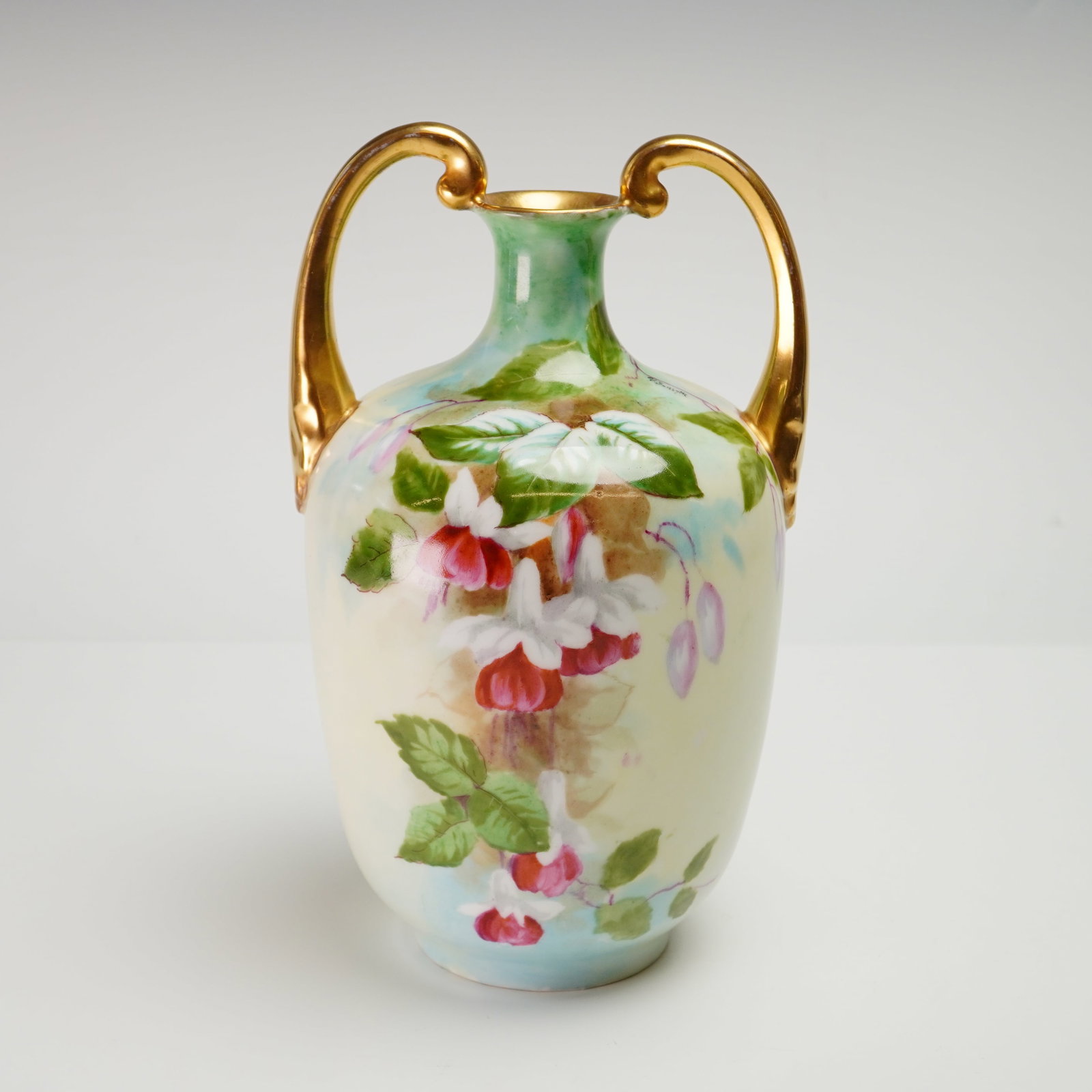 Hand-Painted Vienna Austria Porcelain Fuchsia Vase, Signed (1 of 4)