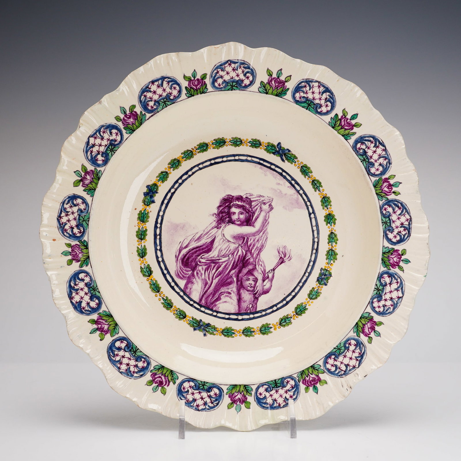 Antique Wedgwood Neoclassical Hand Painted Creamware Soup Bowl with Ruffled Edge, c. 1780 (1 of 3)