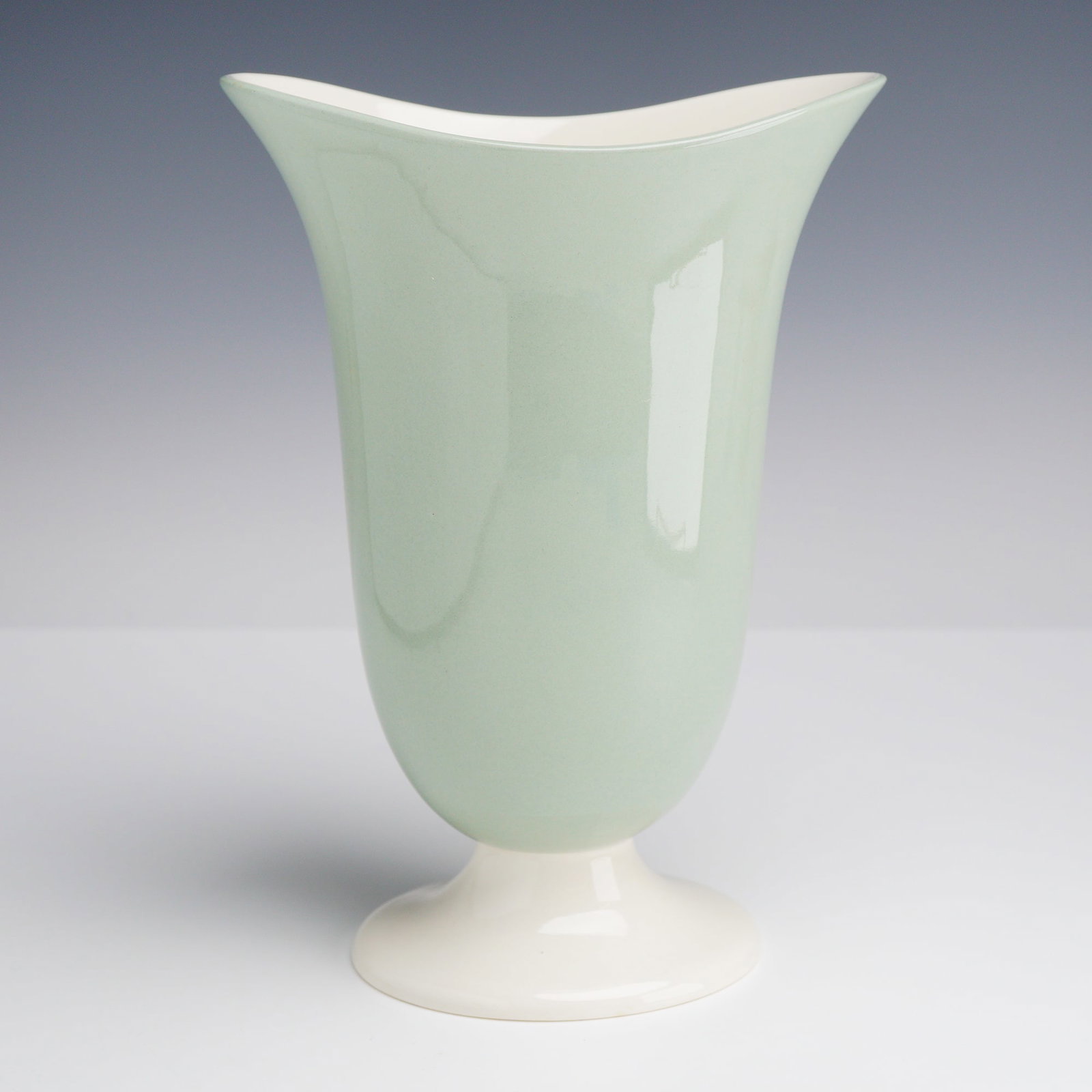 Keith Murray for Wedgwood Bi-Color Celadon and Cream Glazed Earthenware Footed Vase (1 of 3)