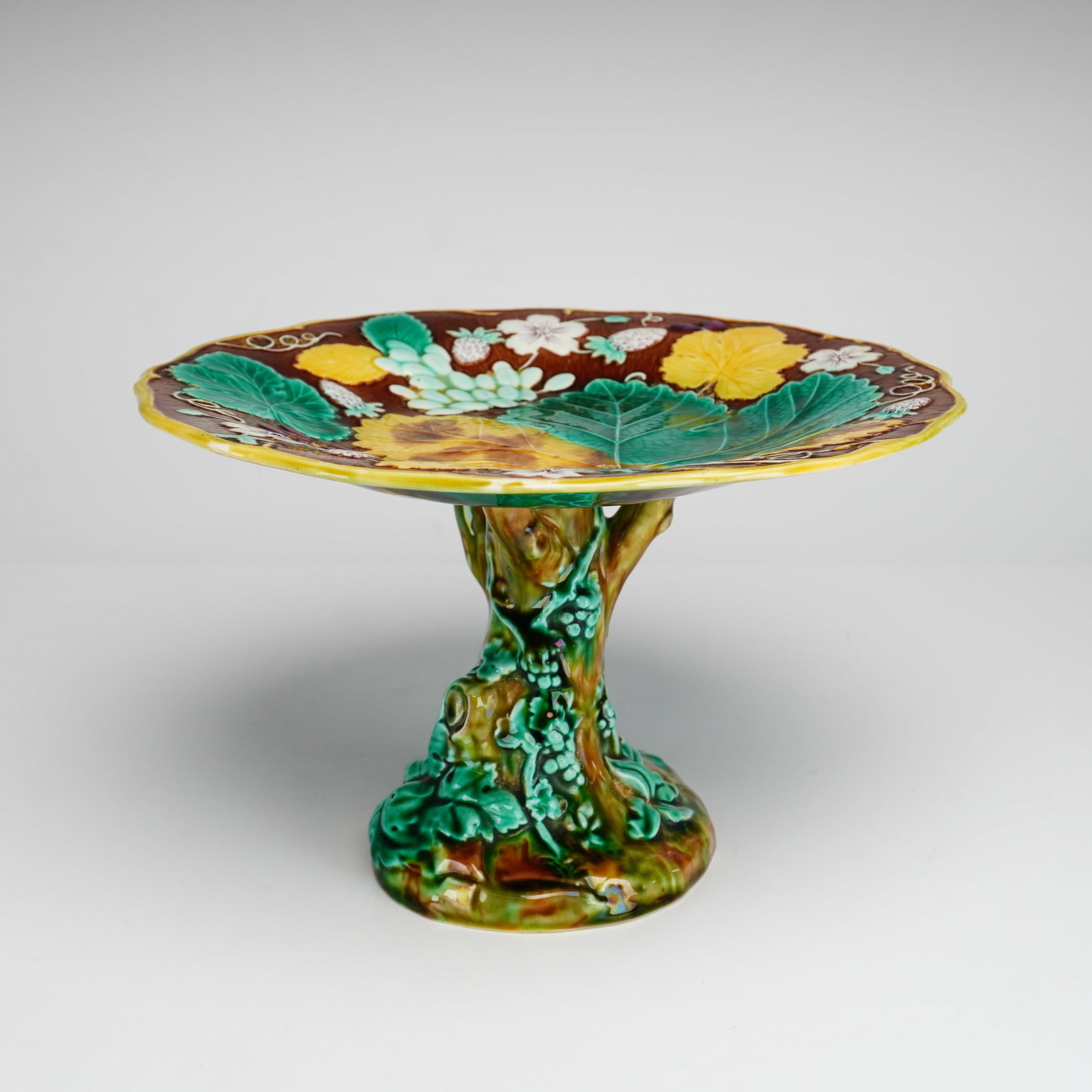 Wedgwood Majolica Grape and Strawberry Pattern Pedestal Compote, 1871 (1 of 5)