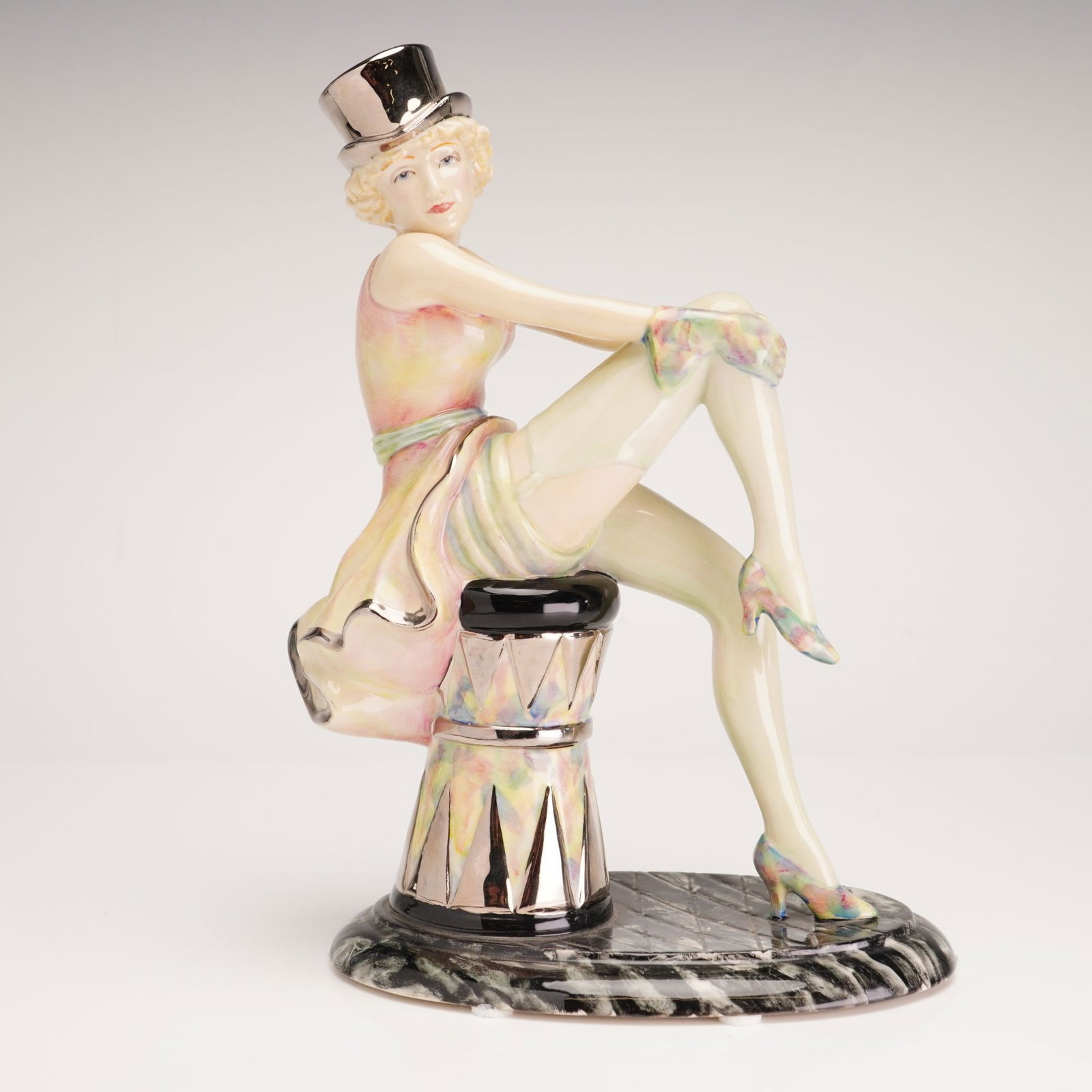 Kevin Francis Peggy Davies Limited Edition Ceramics Figurine, Marlene Dietrich The Blue Angel: A hand-painted ceramic figurine produced by Peggy Davies Ceramics for Kevin Francis, depicting the actress Marlene Dietrich in her role as Lola-Lola from the 1930 film The Blue Angel. The figure is mo