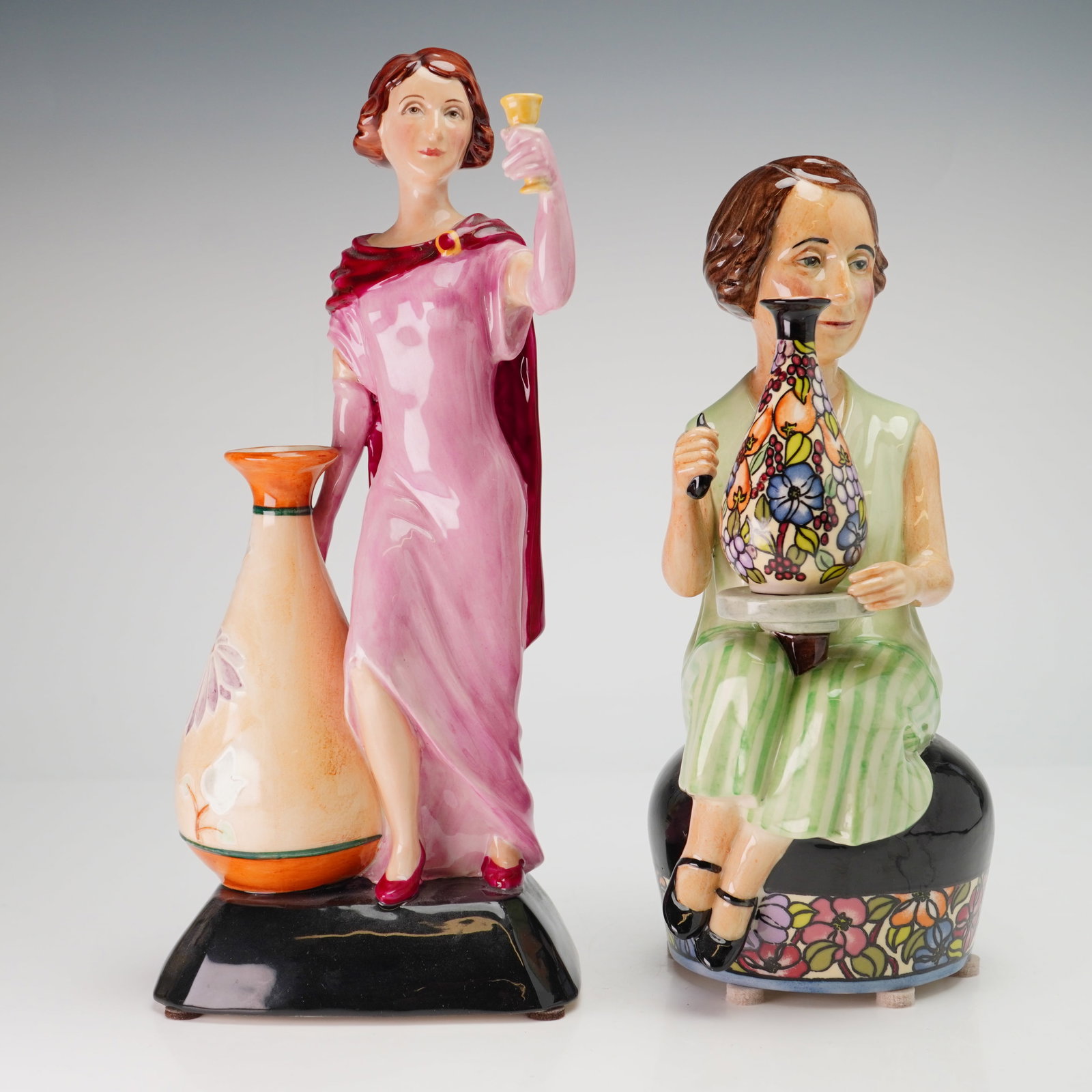 Two Kevin Francis Ceramics Limited Edition Figurine and Toby Jug, Charlotte Rhead: This lot features two limited edition Kevin Francis Ceramics pieces commemorating the English ceramic artist Charlotte Rhead. Both items are hand-made and hand-painted in Staffordshire, England. The f