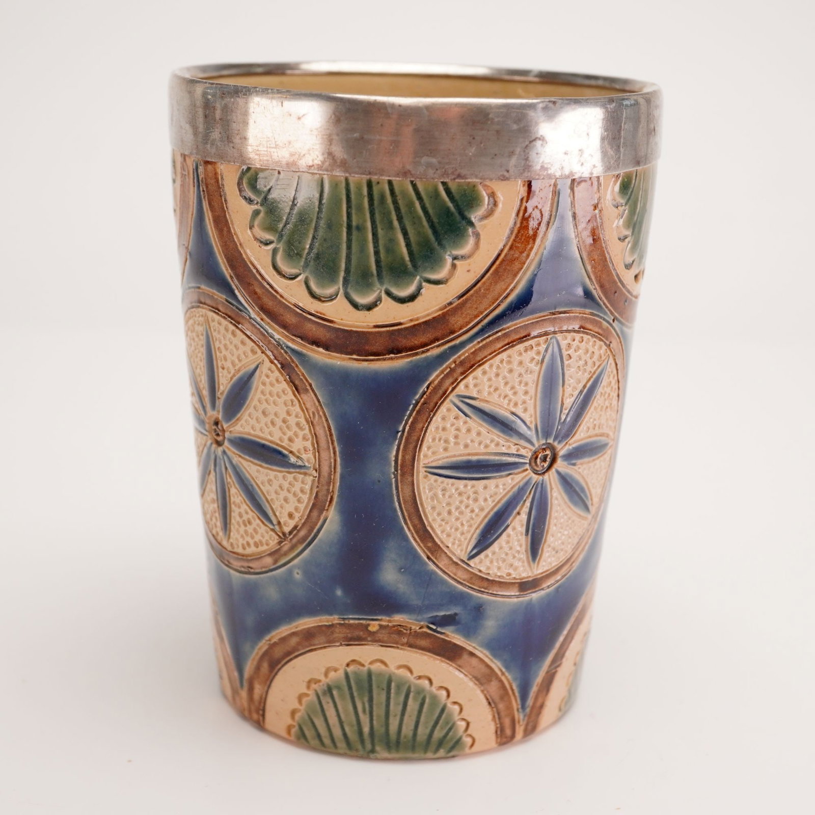 Attributed to Doulton Lambeth Sterling Silver Mounted Stoneware Beaker (1 of 3)