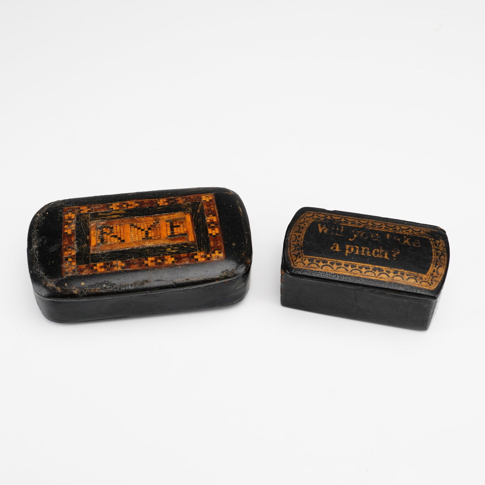 2pc Antique Lacquered Wood Snuff Boxes (1 of 4)