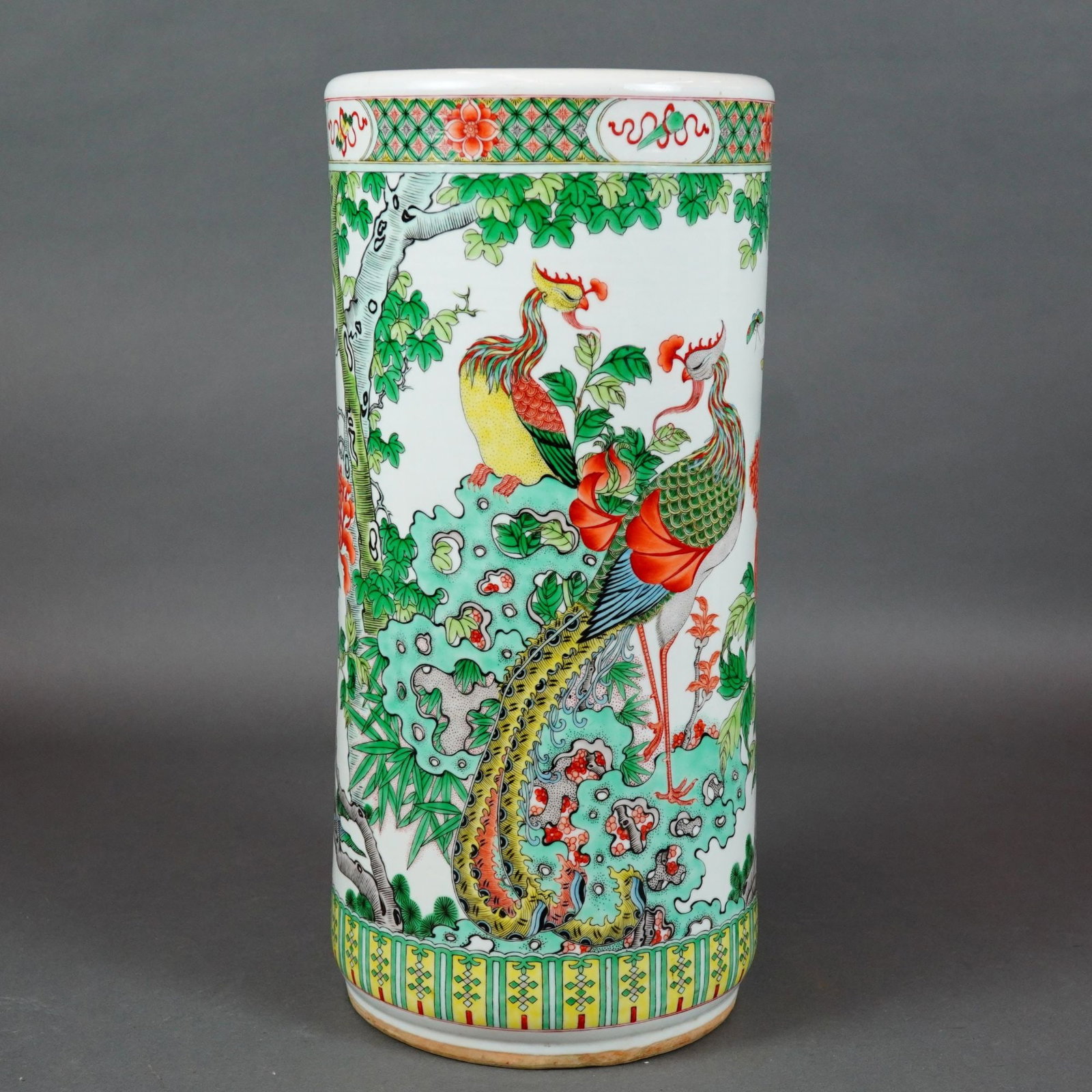 Chinese Polychrome Ceramic Umbrella Stand with Phoenix and Peony Decoration (1 of 4)