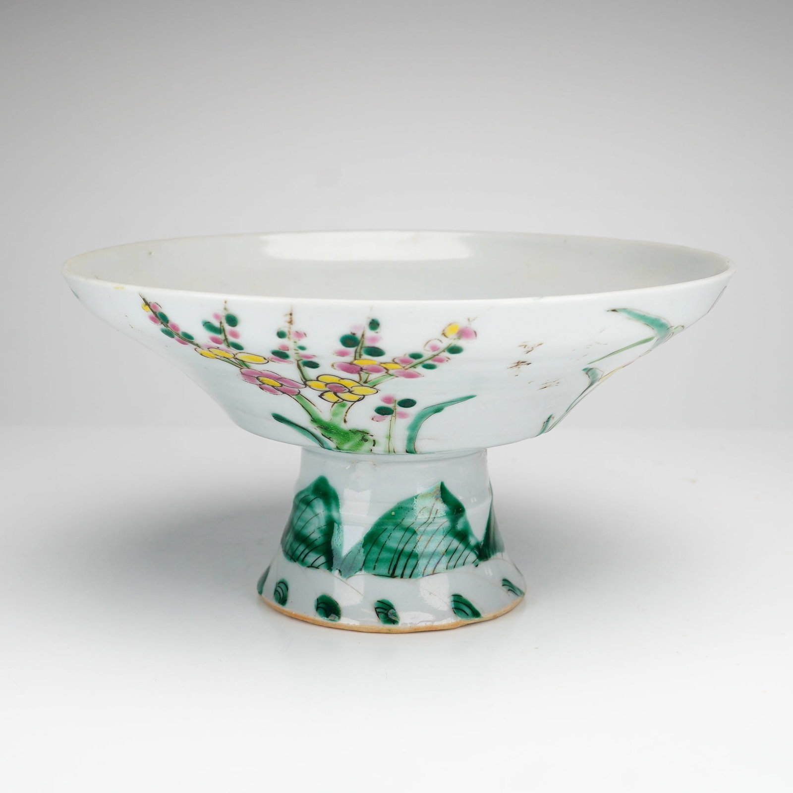 Chinese Porcelain Hand-Decorated Raised Stem Bowl (1 of 4)