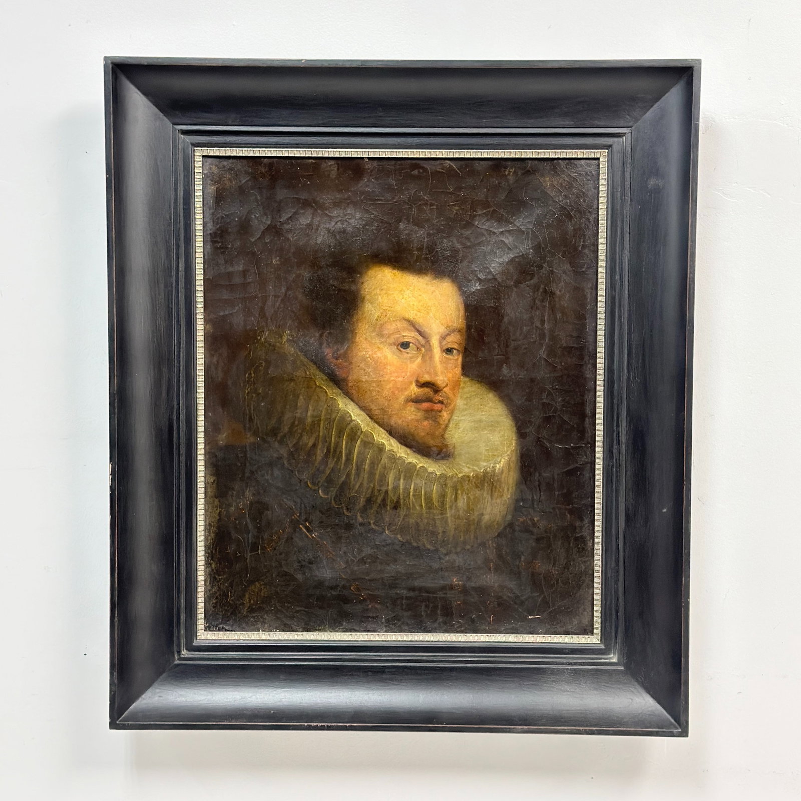 After Anthony van Dyck (Flemish, 1599-1641) Oil on Canvas, Portrait of Jean de Montfort: This 18th-century oil on canvas portrait is a period copy after Anthony van Dyck's 'Portrait of Jean de Montfort'. The work depicts a gentleman in a three-quarter view, featuring a mustache and goatee