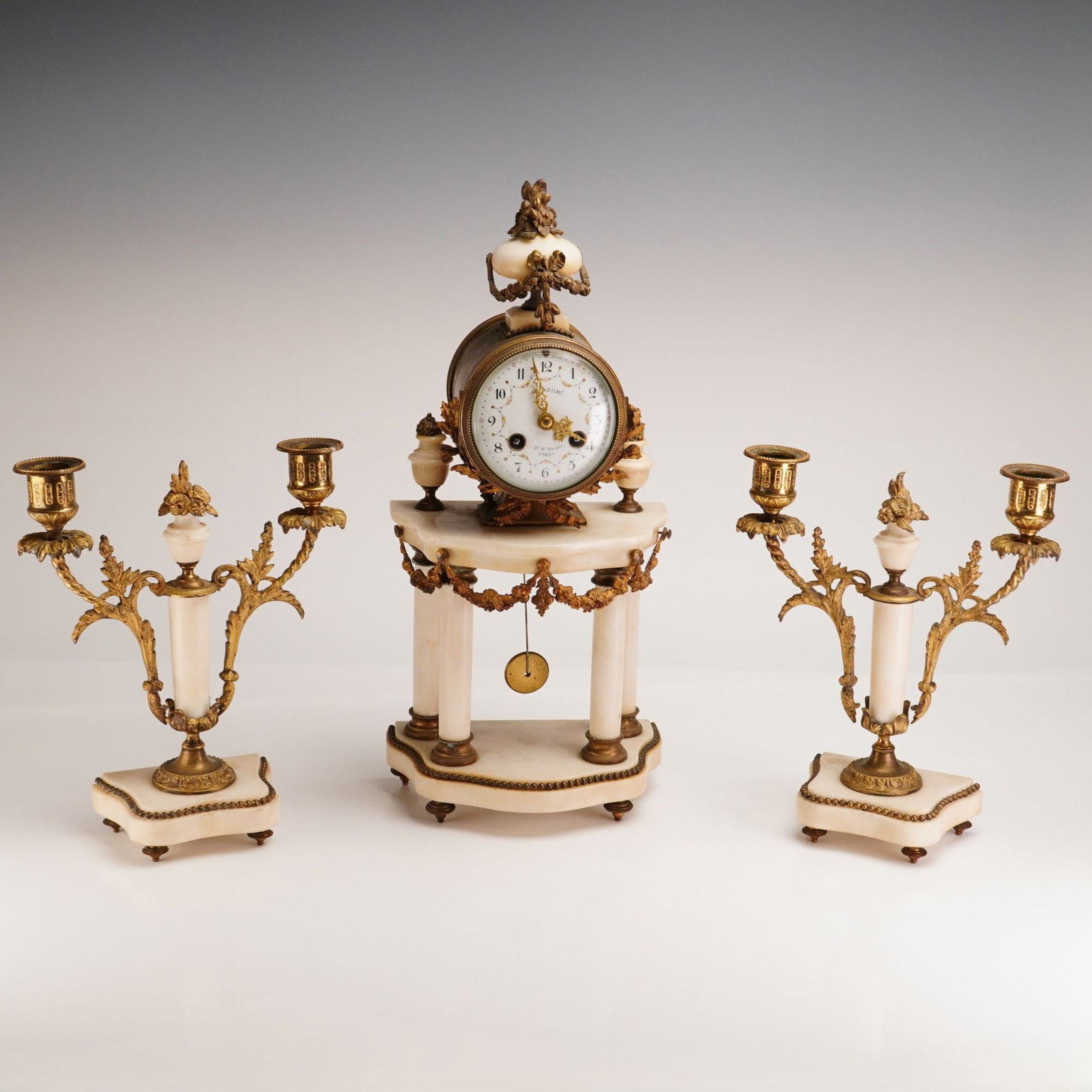 3pc French Louis XVI-Style Mantel Clock and Candelabras Garniture Set (1 of 5)