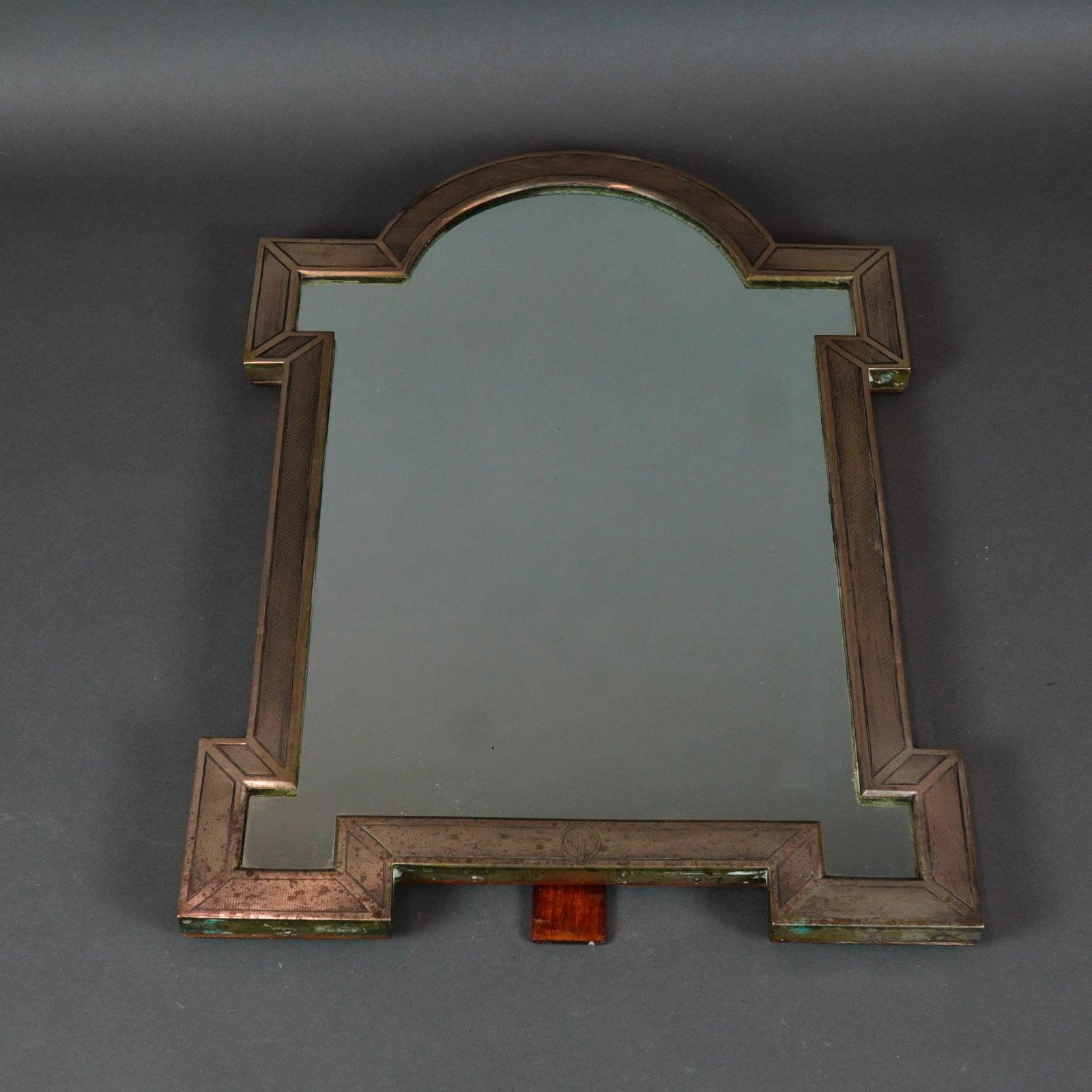 Art Deco Metal-Clad Tabletop Mirror with Wooden Back (1 of 4)