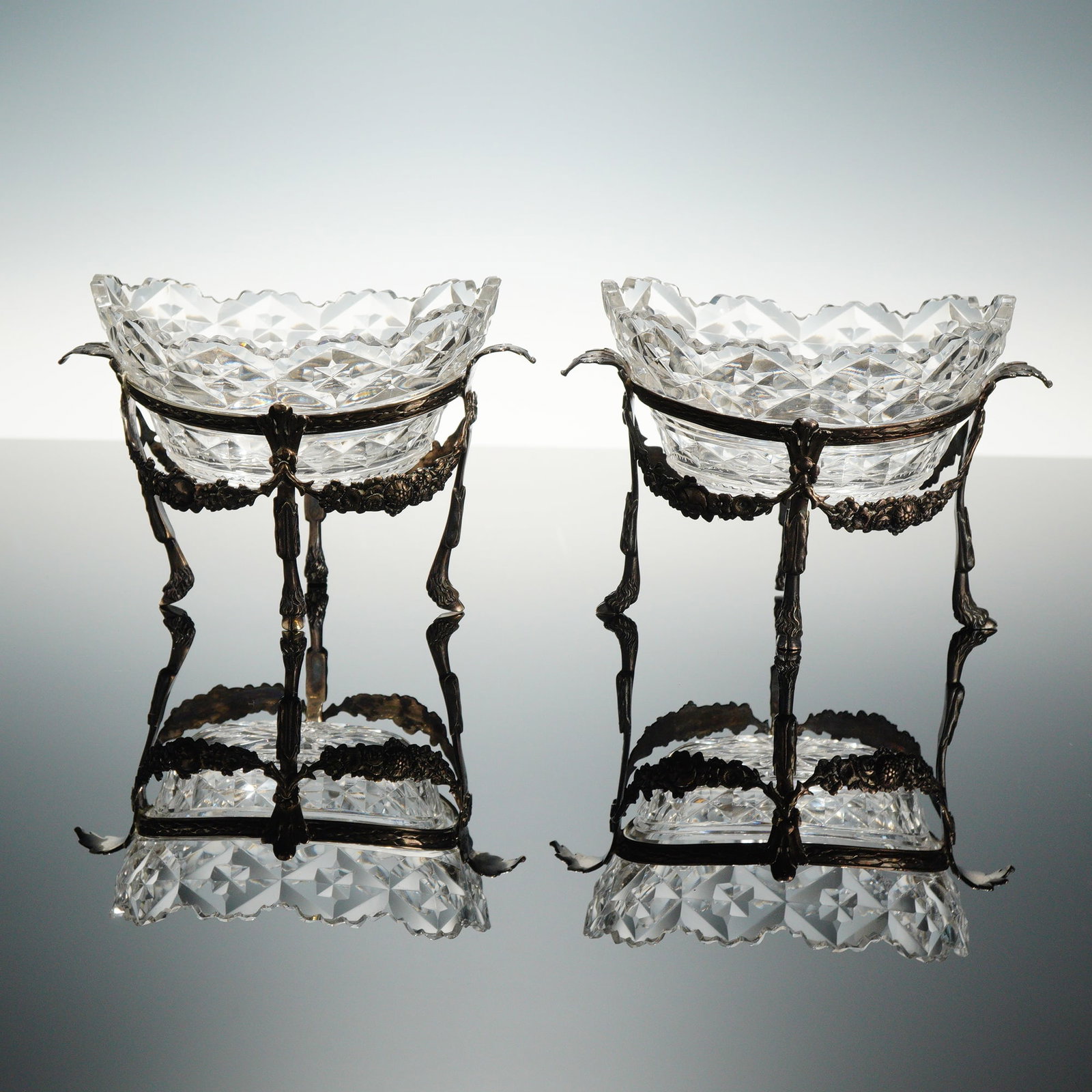 2pc Cut Glass Oval Baskets with Sterling Silver Stands (1 of 3)