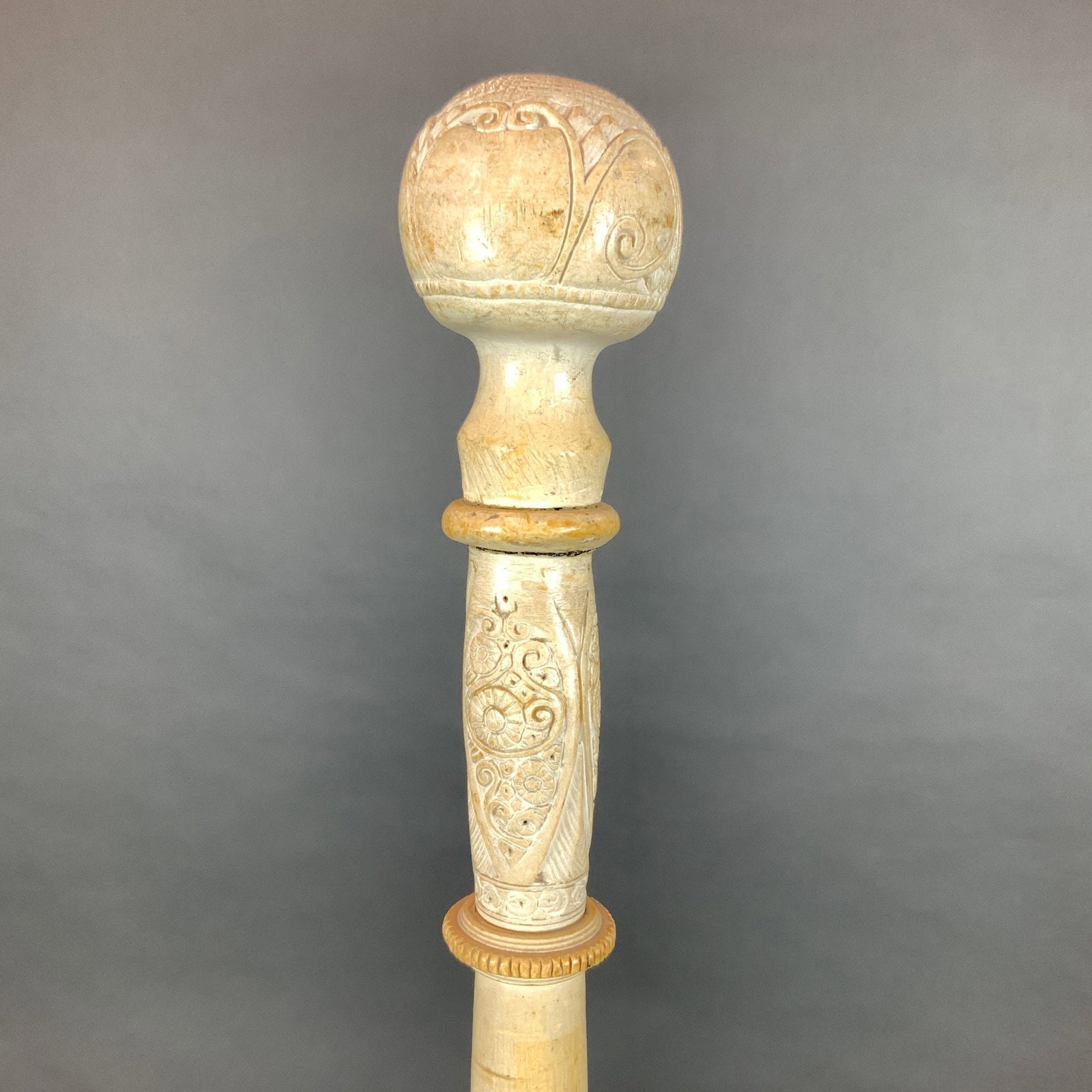 Carved Bone Handle Walking Cane with Multi-Segment Shaft - 3
