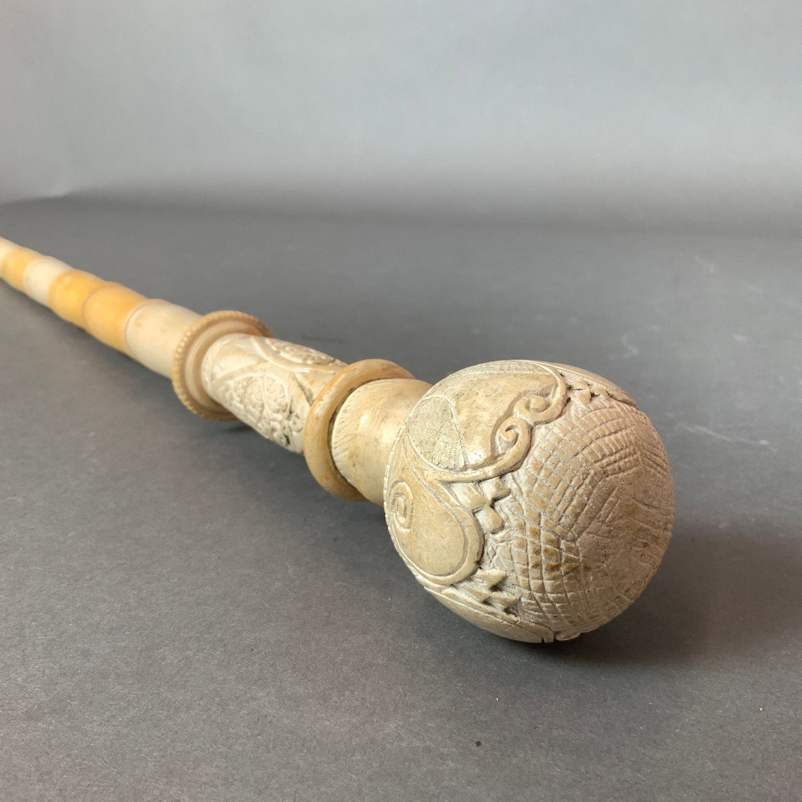 Carved Bone Handle Walking Cane with Multi-Segment Shaft - 4
