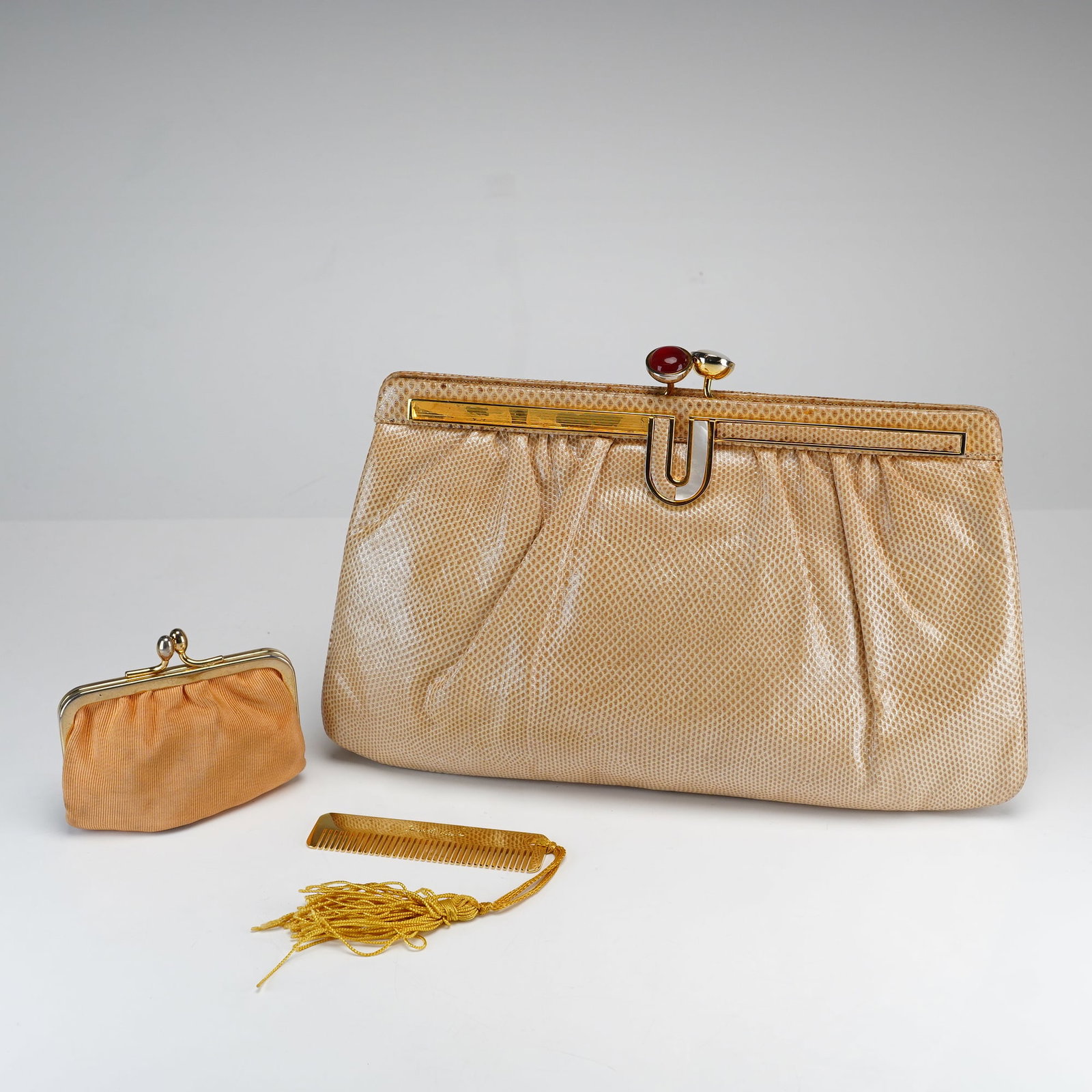 Vintage Judith Leiber Beige Lizard Skin Evening Bag (1 of 7)