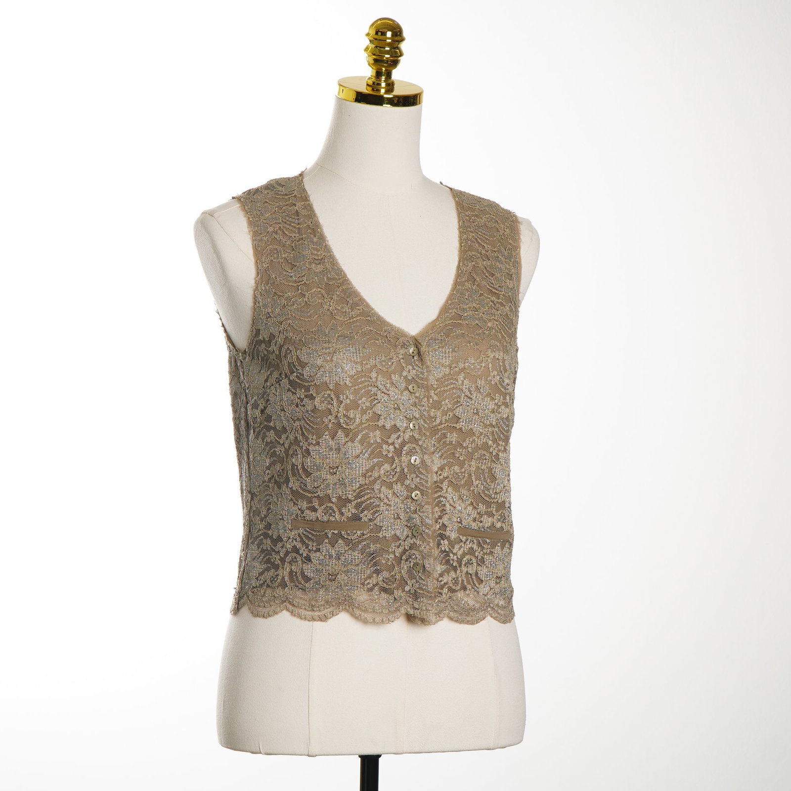 Armand Ventilo Women's Metallic Floral Lace Button Front Vest (1 of 4)