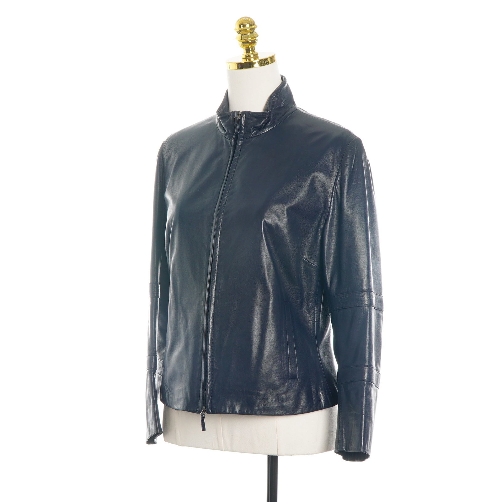 Burberry London Women's Cropped Fit Navy Blue Leather Full Zip Jacket (1 of 3)