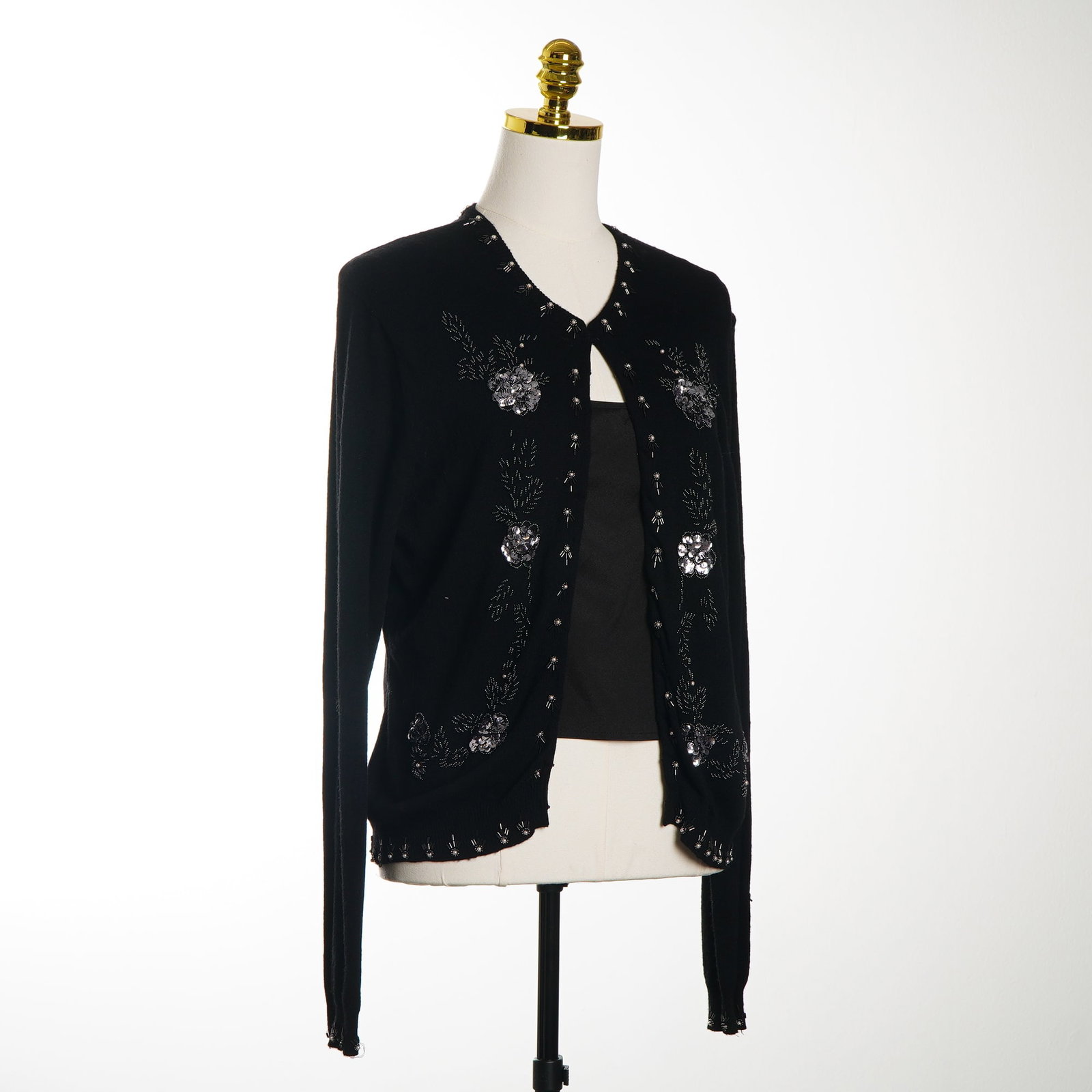2pc Gerard Darel Black Beaded Long Sleeve Cardigan and Camisole Set (1 of 5)