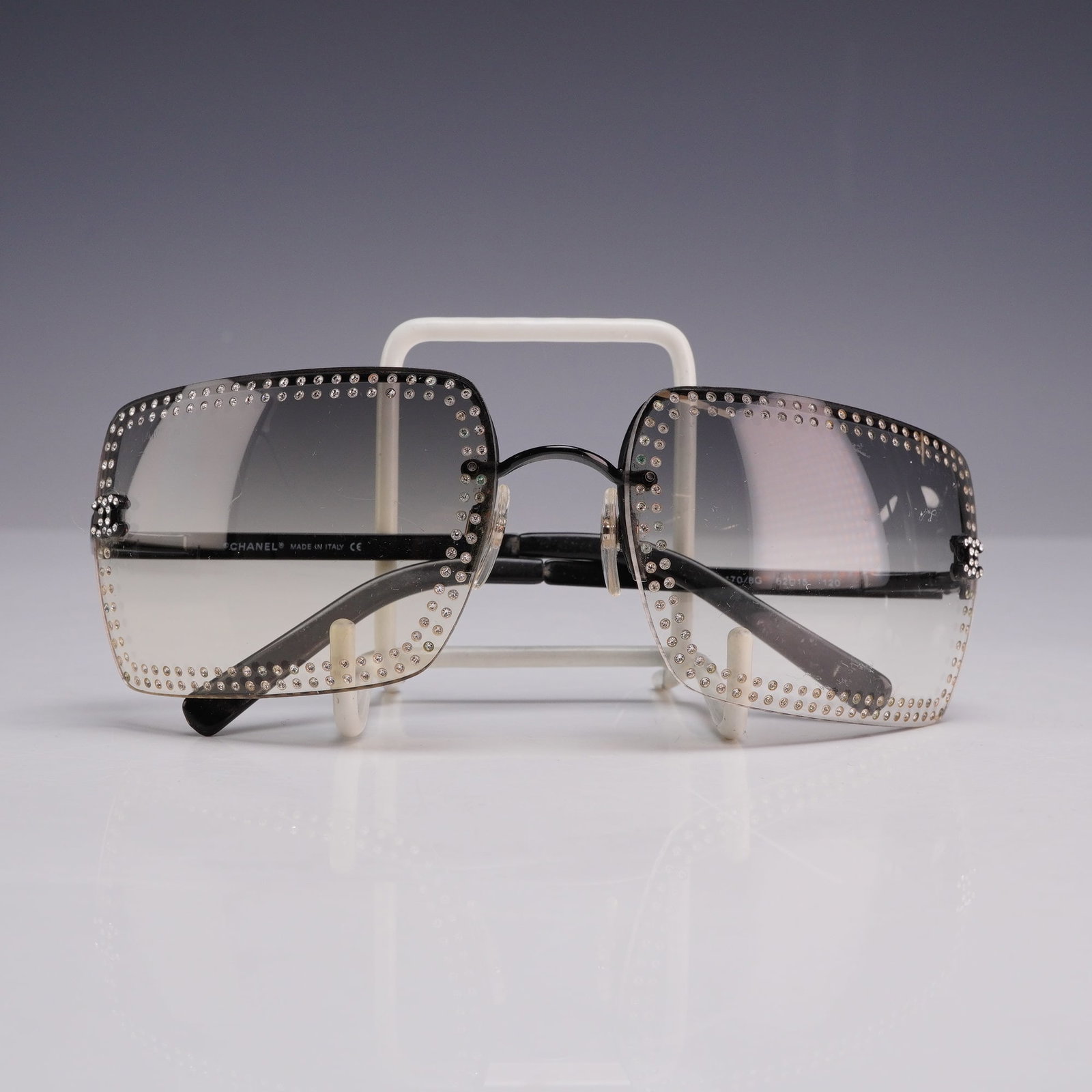Chanel 4105-B Swarovski Crystal Rimless Rectangular Sunglasses (1 of 5)