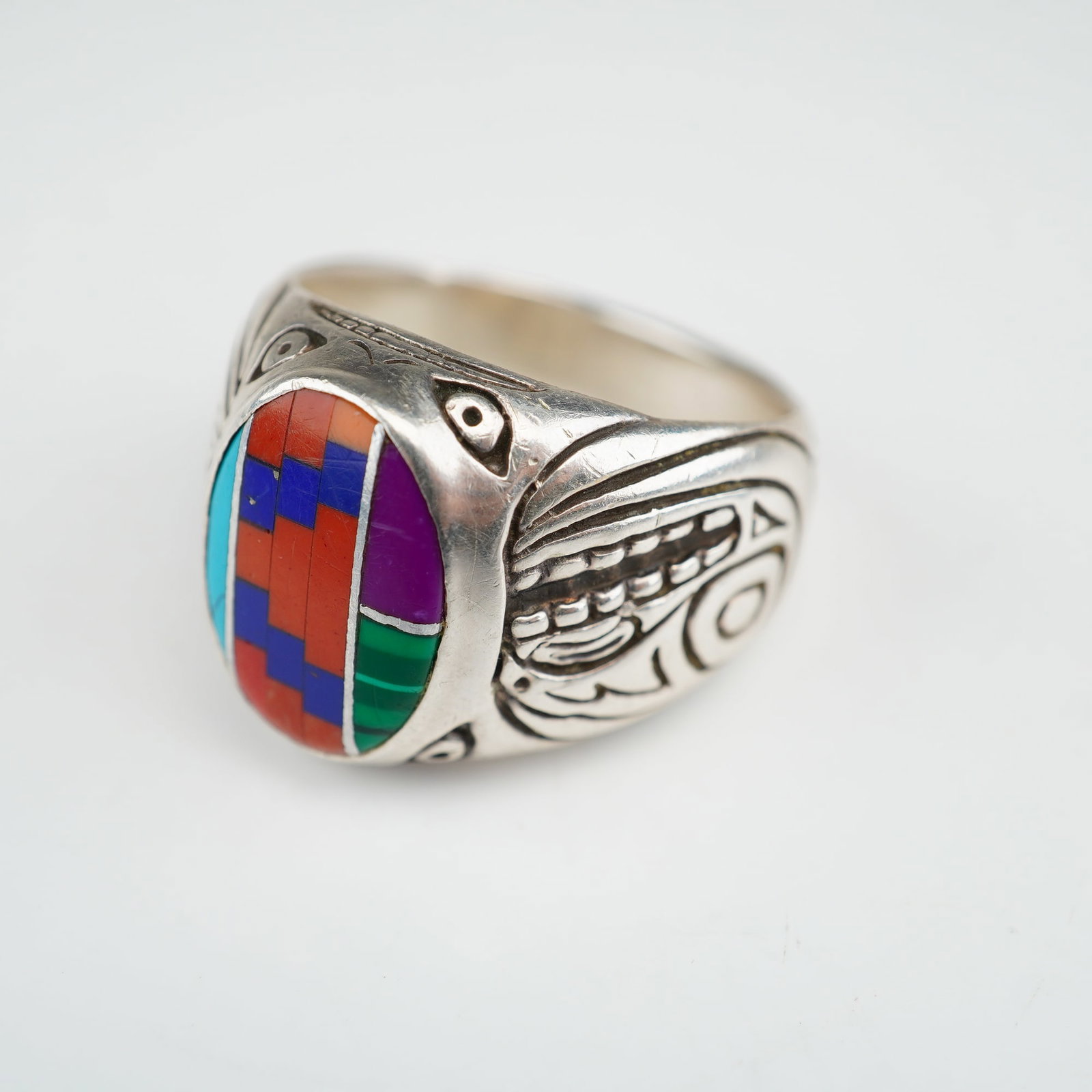 Native American Sterling Silver Multi-Stone Inlay Statement Ring (1 of 5)