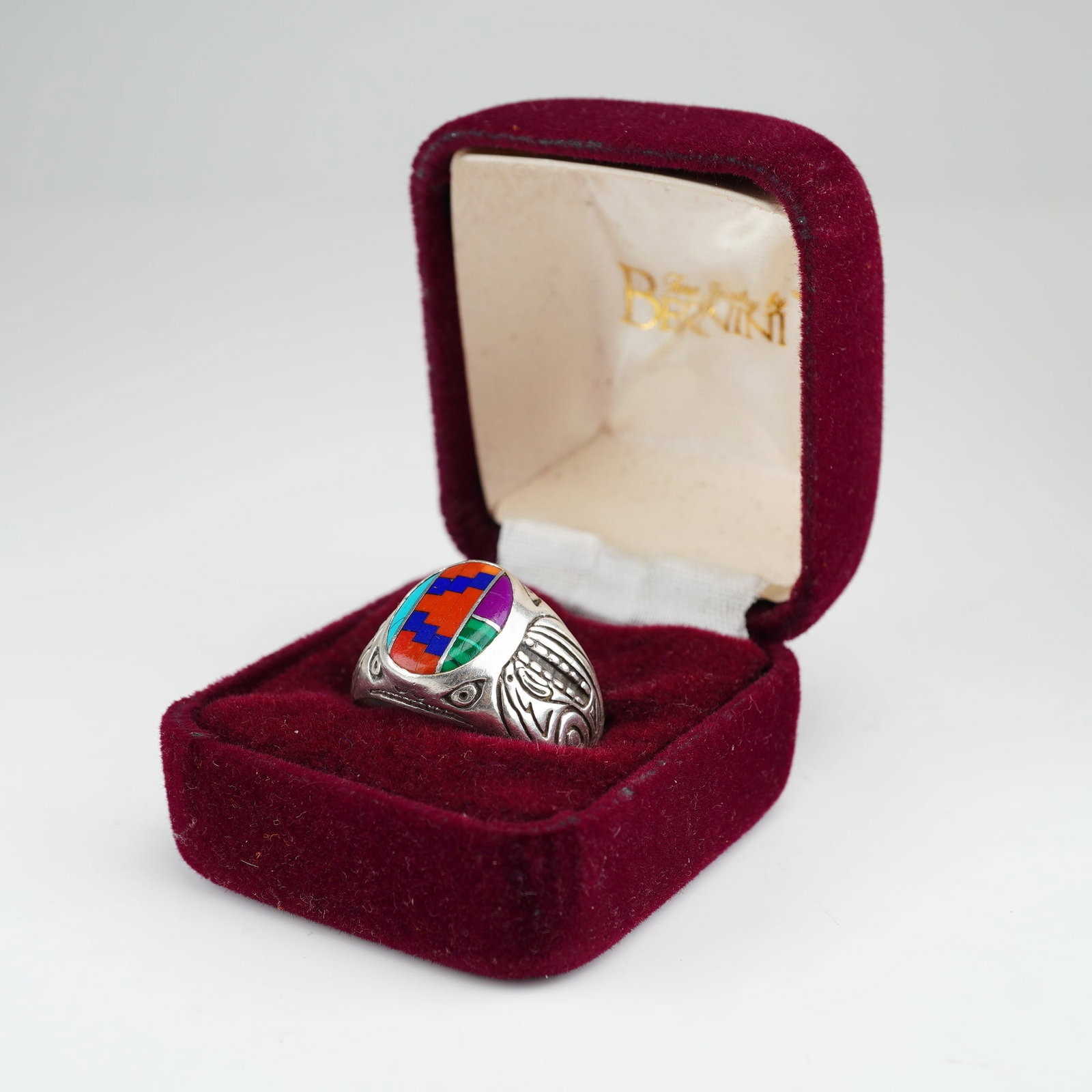 Native American Sterling Silver Multi-Stone Inlay Statement Ring - 5