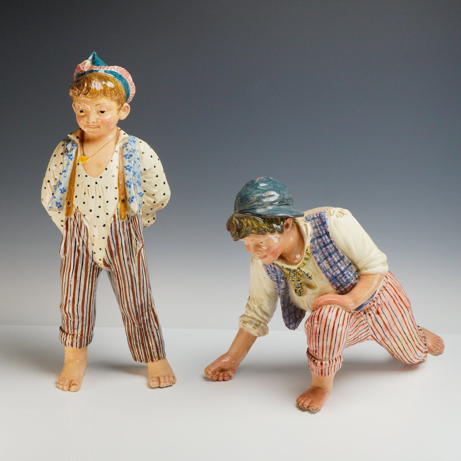 2pc Vintage Glazed Pottery Figures of Boys (1 of 5)