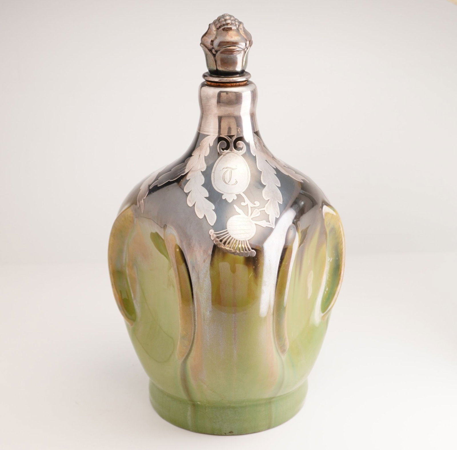 Fulper Pottery Art Nouveau Sterling Silver Overlay Green Musical Jug (1 of 4)