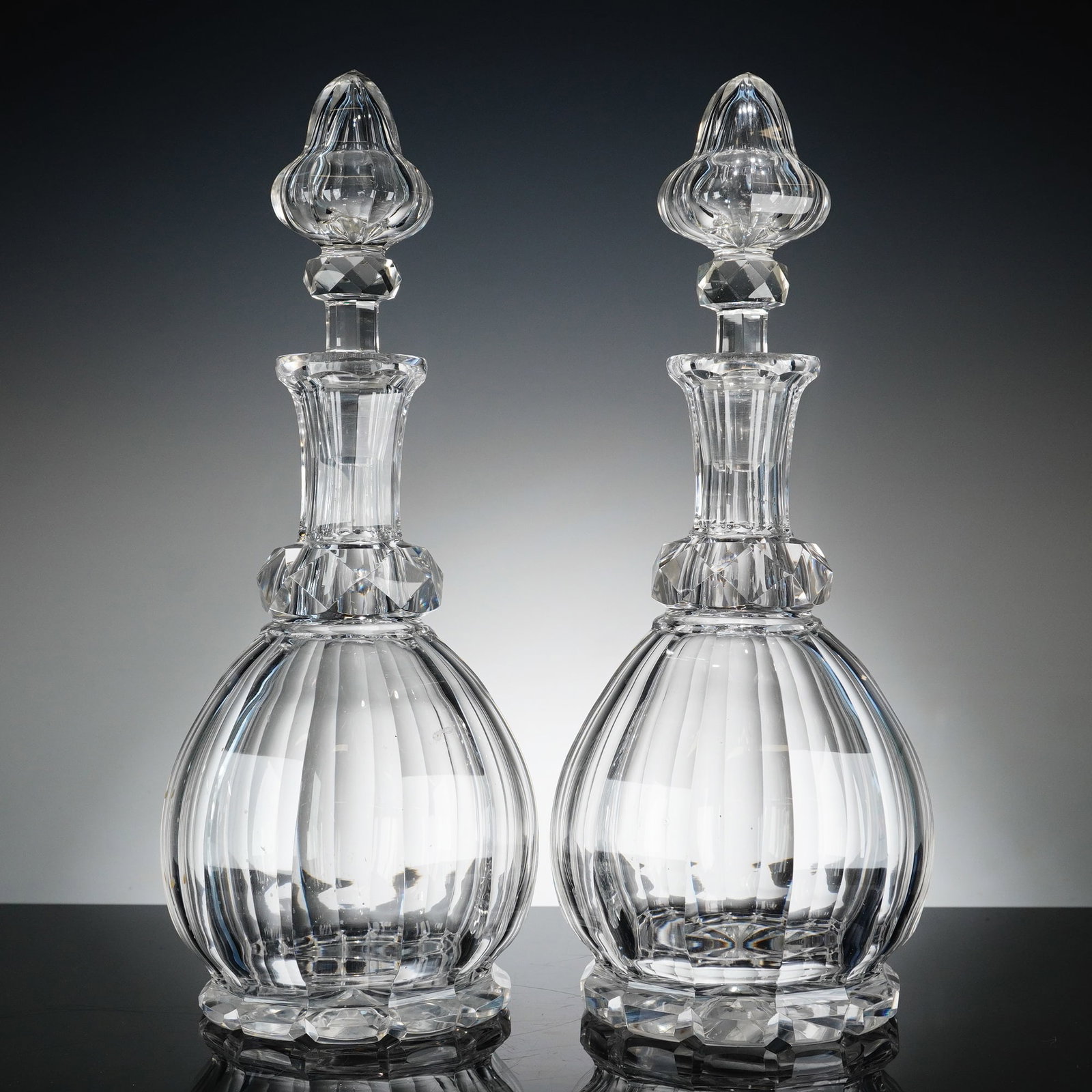Pair of Georgian Style Cut Lead Crystal Decanters with Stoppers (1 of 3)