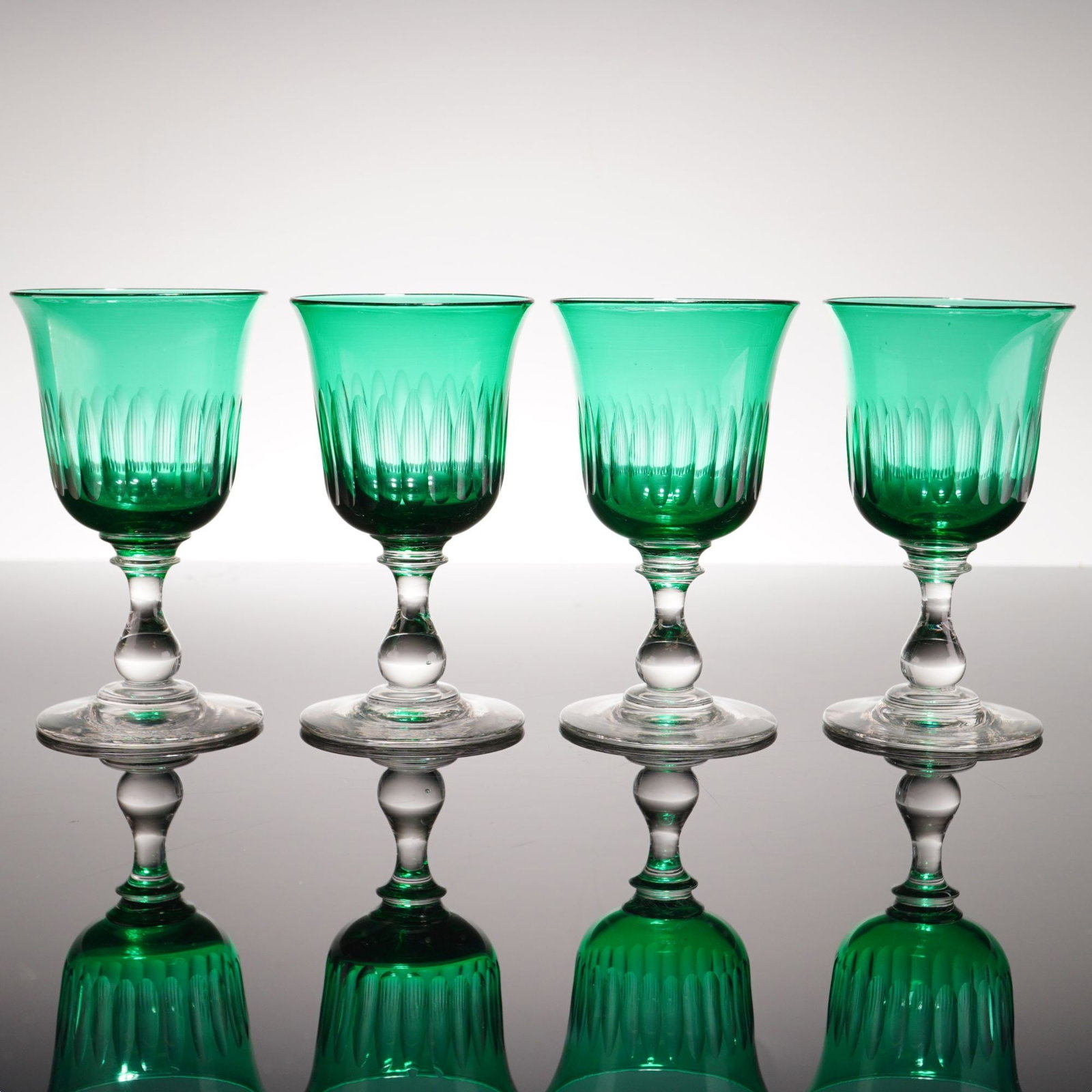 4pc Hand-Blown Wine Glasses with Emerald Green Bowls and Clear Stems (1 of 4)