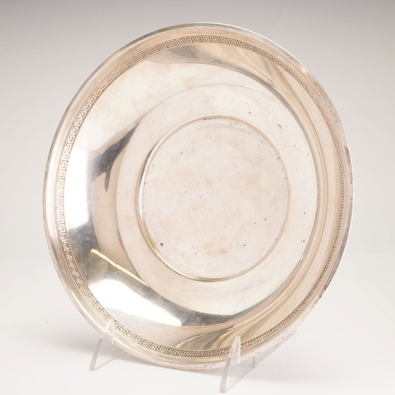 Gorham Sterling Silver Bowl, Etruscan: The Etruscan design, produced by Gorham from 1913 to 1991, is a Greco-Roman revival style distinguished by its balanced, symmetrical decoration and signature Greek key motif. Though introduced in 1913