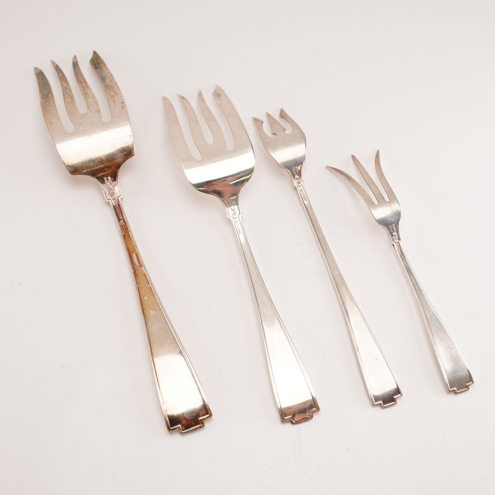 4pc Gorham Sterling Silver Serving Forks, Etruscan - 2