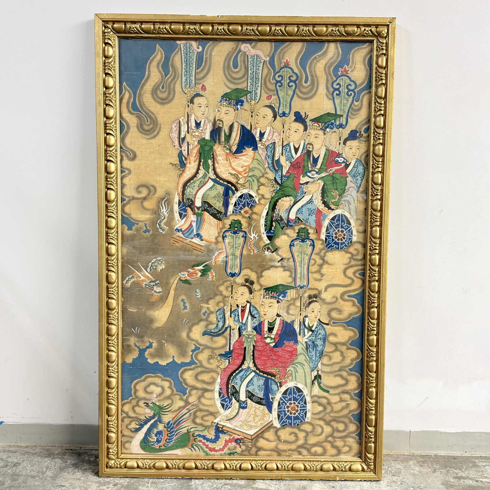 Large Chinese Framed Gouache Painting on Paper of a Celestial Taoist Scene (1 of 3)