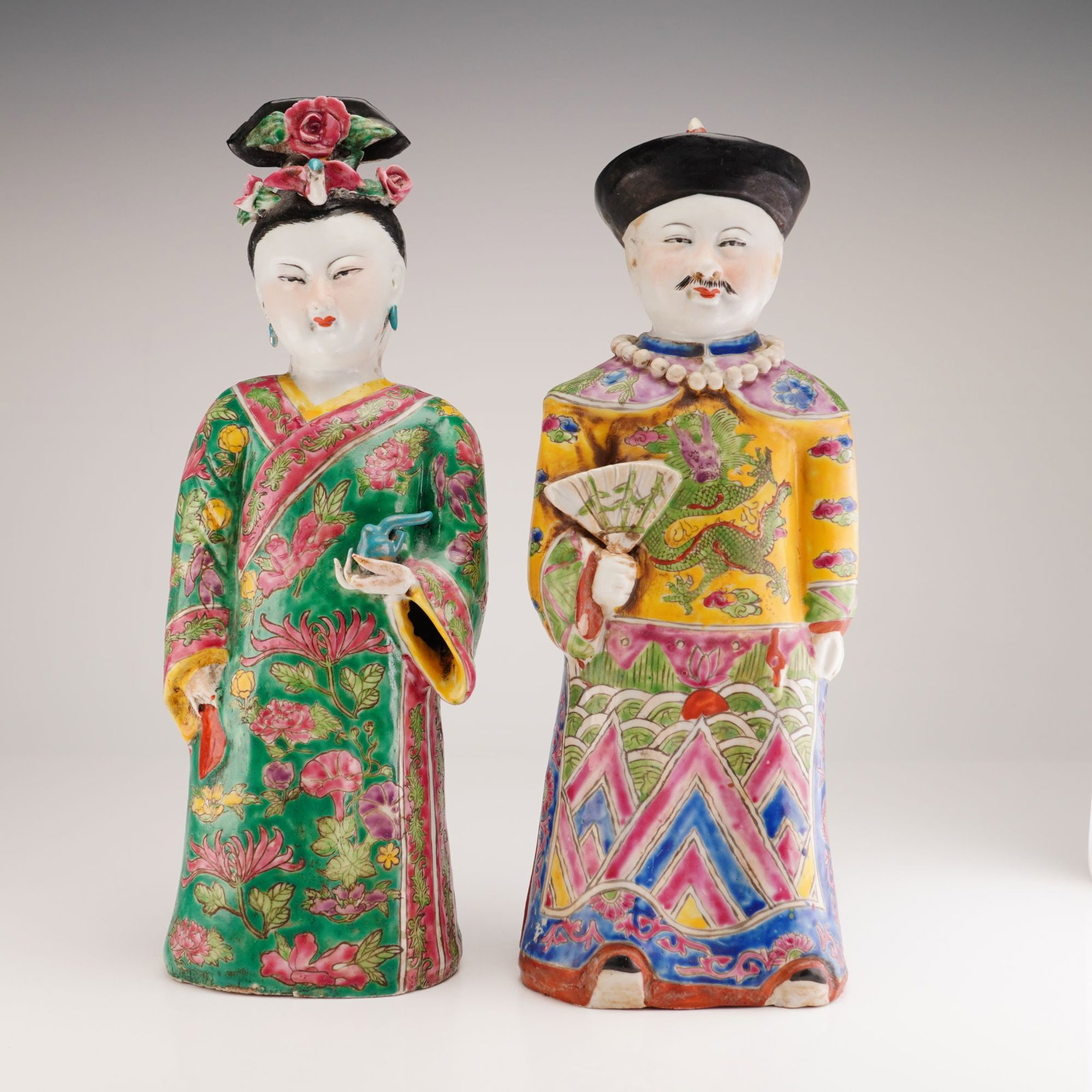 2pc Chinese Famille Rose Emperor and Empress Porcelain Figurines (1 of 3)