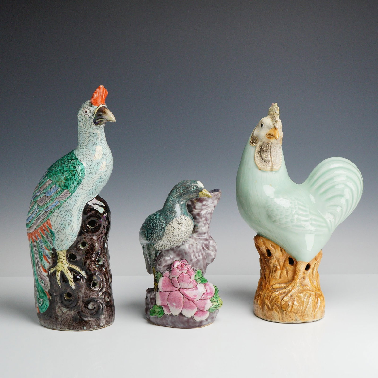 3pc Chinese Export Style Polychrome Porcelain Bird Figurines (1 of 3)