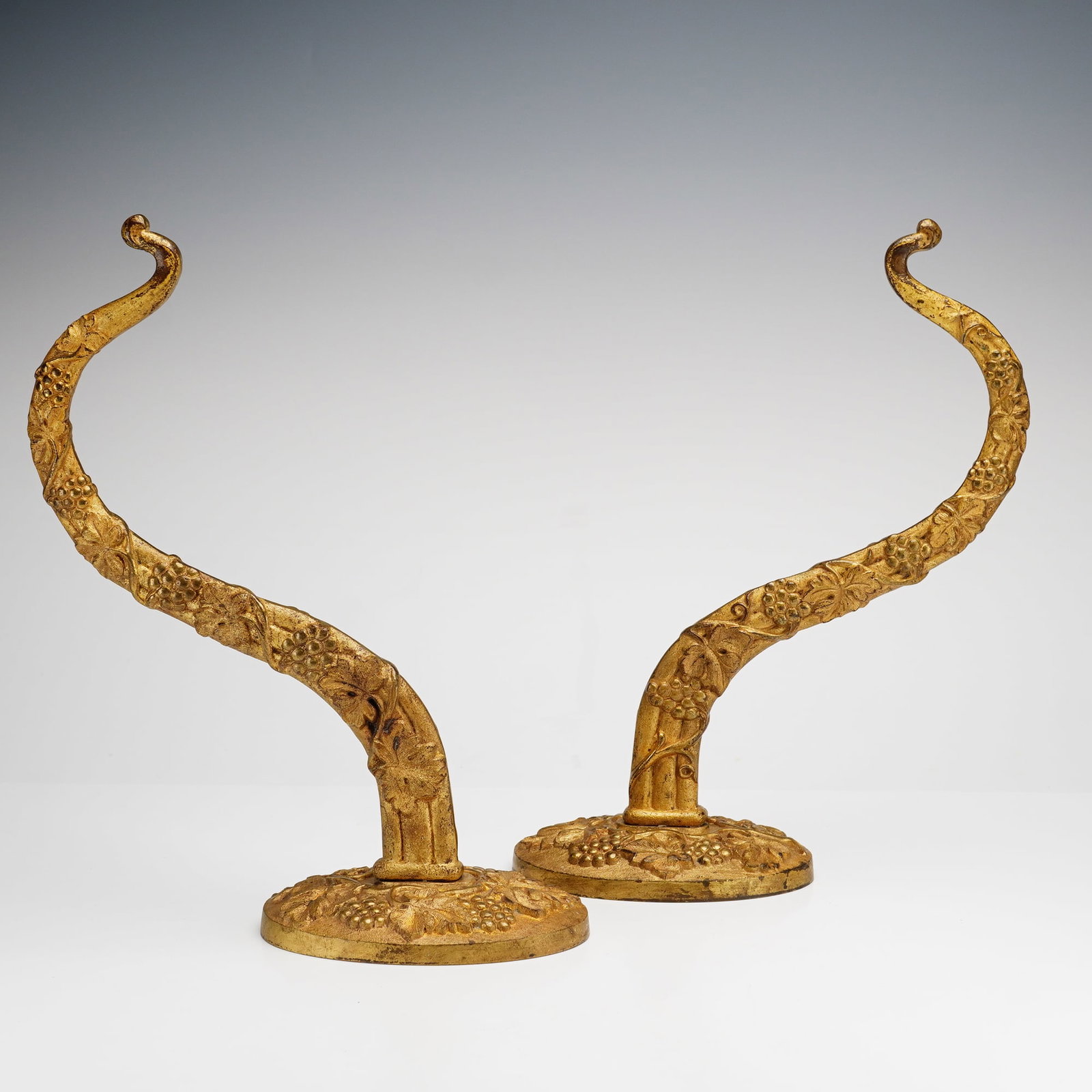 Pair of Ornate Gilt Metal Wall Hooks with Grapevine Motif (1 of 4)
