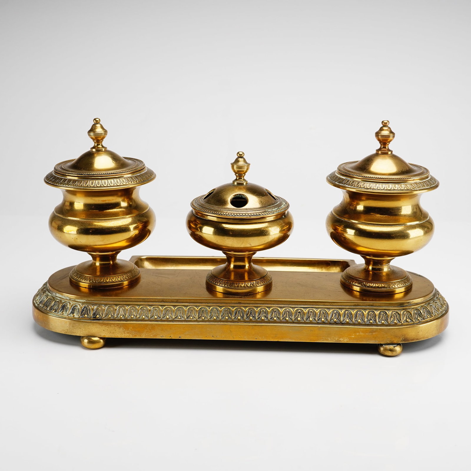 Three-Piece Cast Brass Desk Inkwell Set (1 of 4)