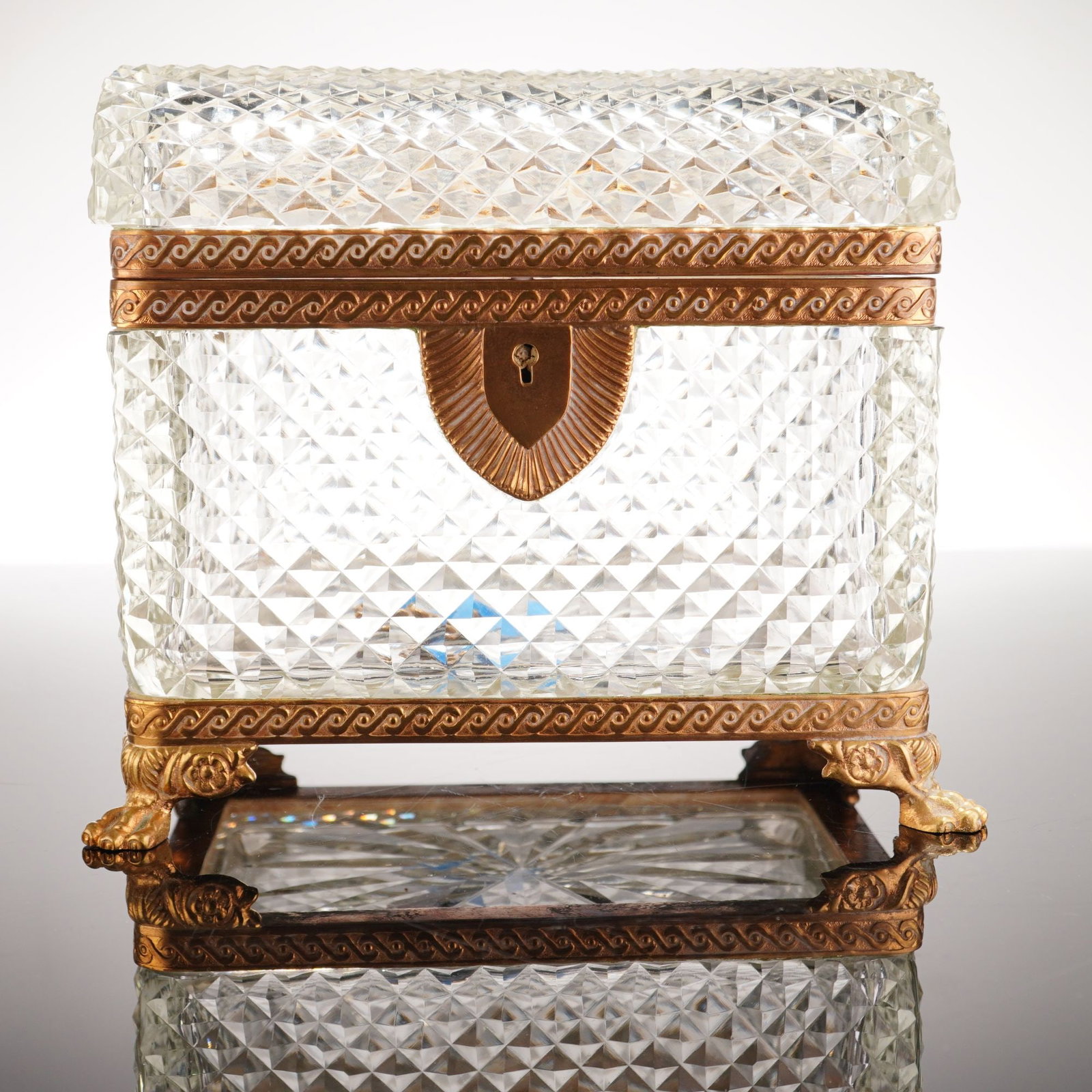 Baccarat Style Diamond Point Cut Crystal Jewelry Casket with Key (1 of 4)