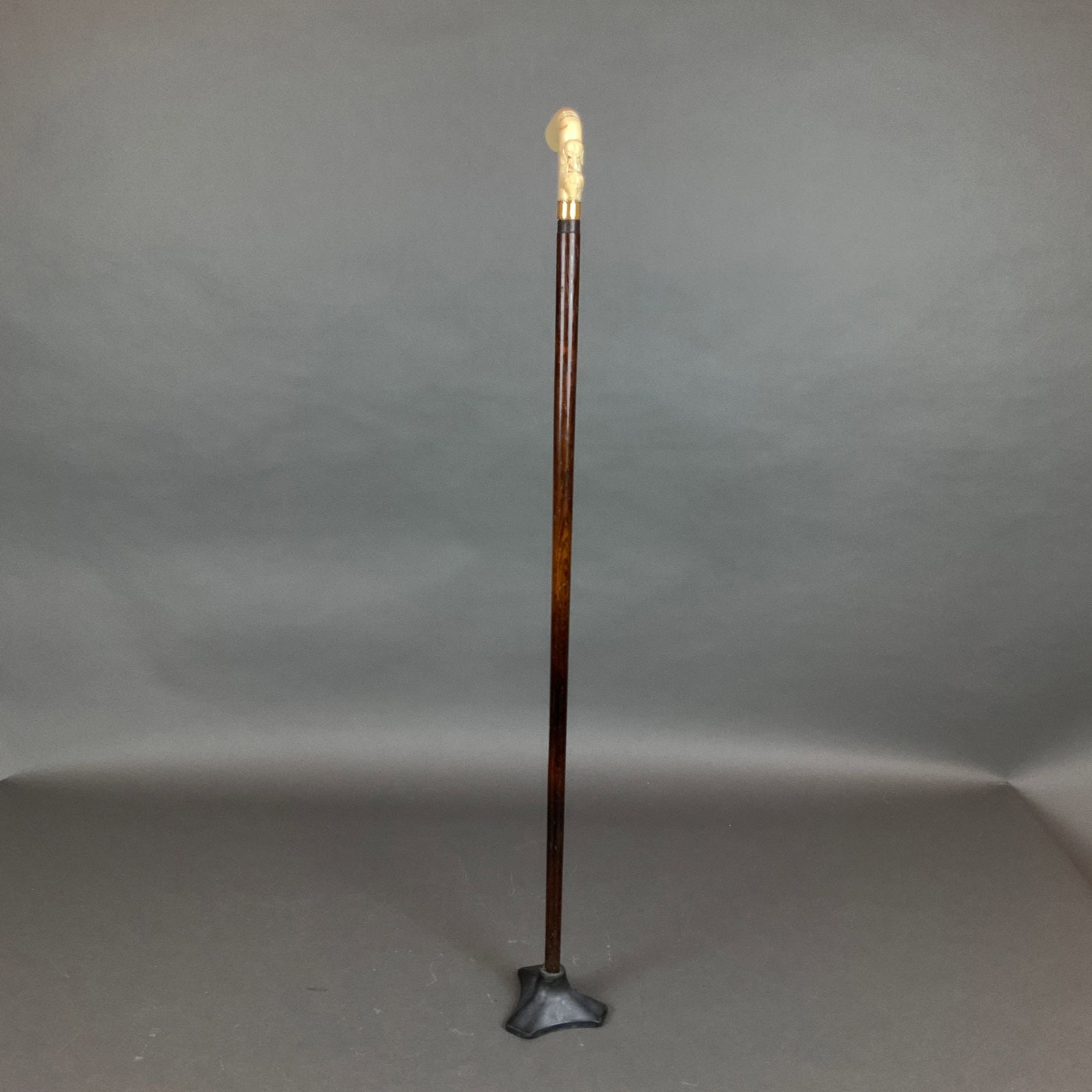 Able Tripod Wooden Cane with Carved Bone Dog Handle (1 of 5)