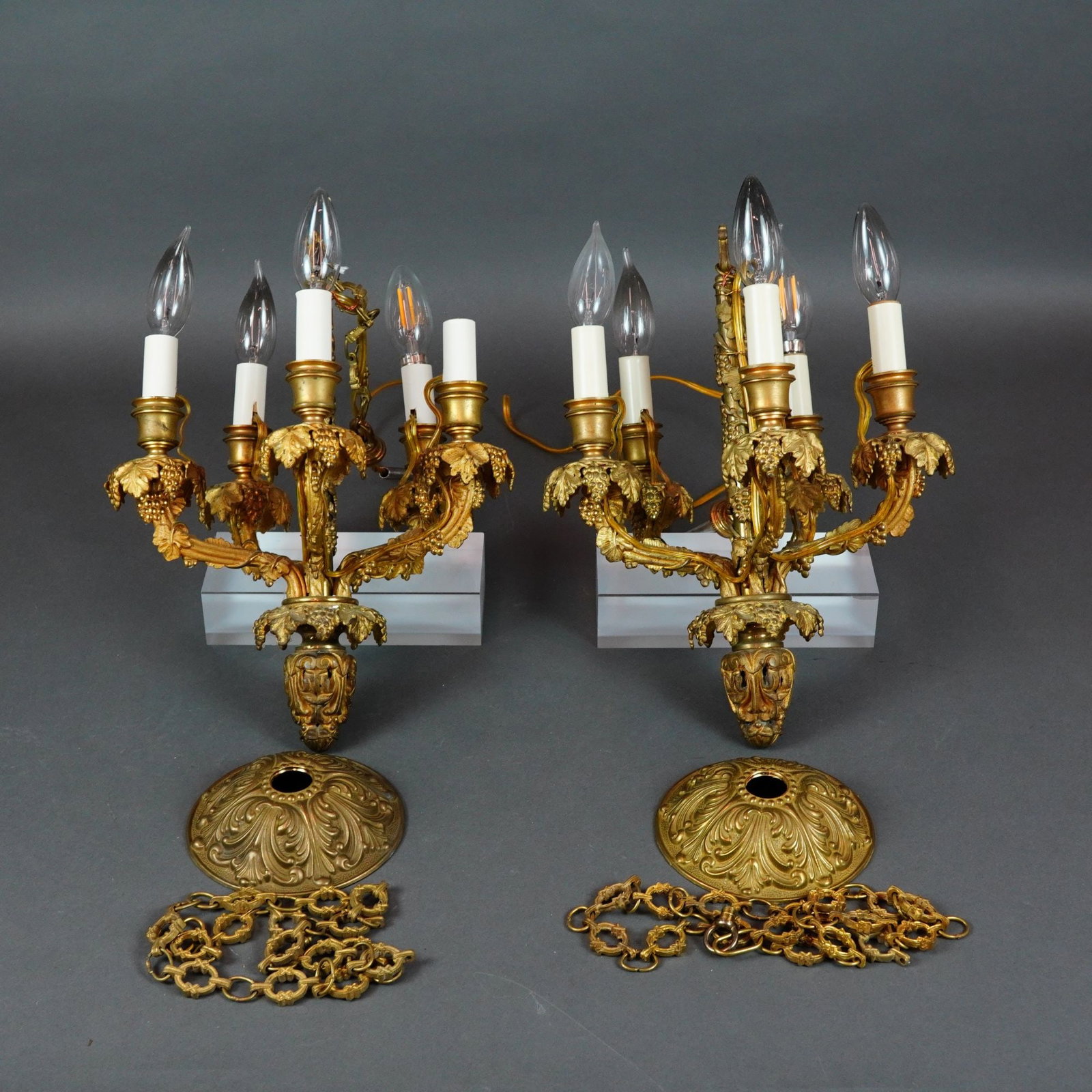 A Pair of Louis XV Style Gilt Bronze Five Light Chandeliers (1 of 4)