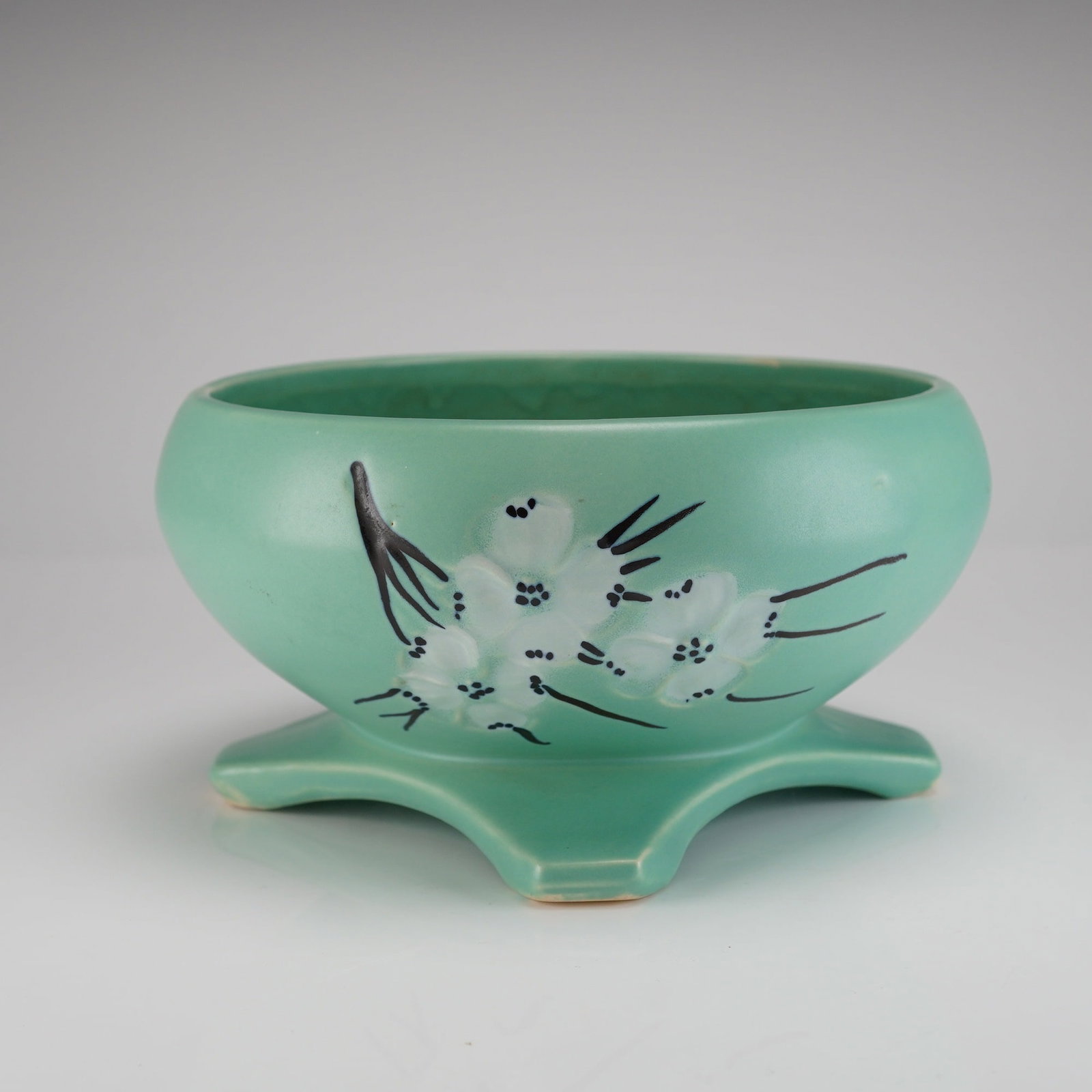McCoy Springwood Pattern Footed Planter in Mint Green Glaze (1 of 3)
