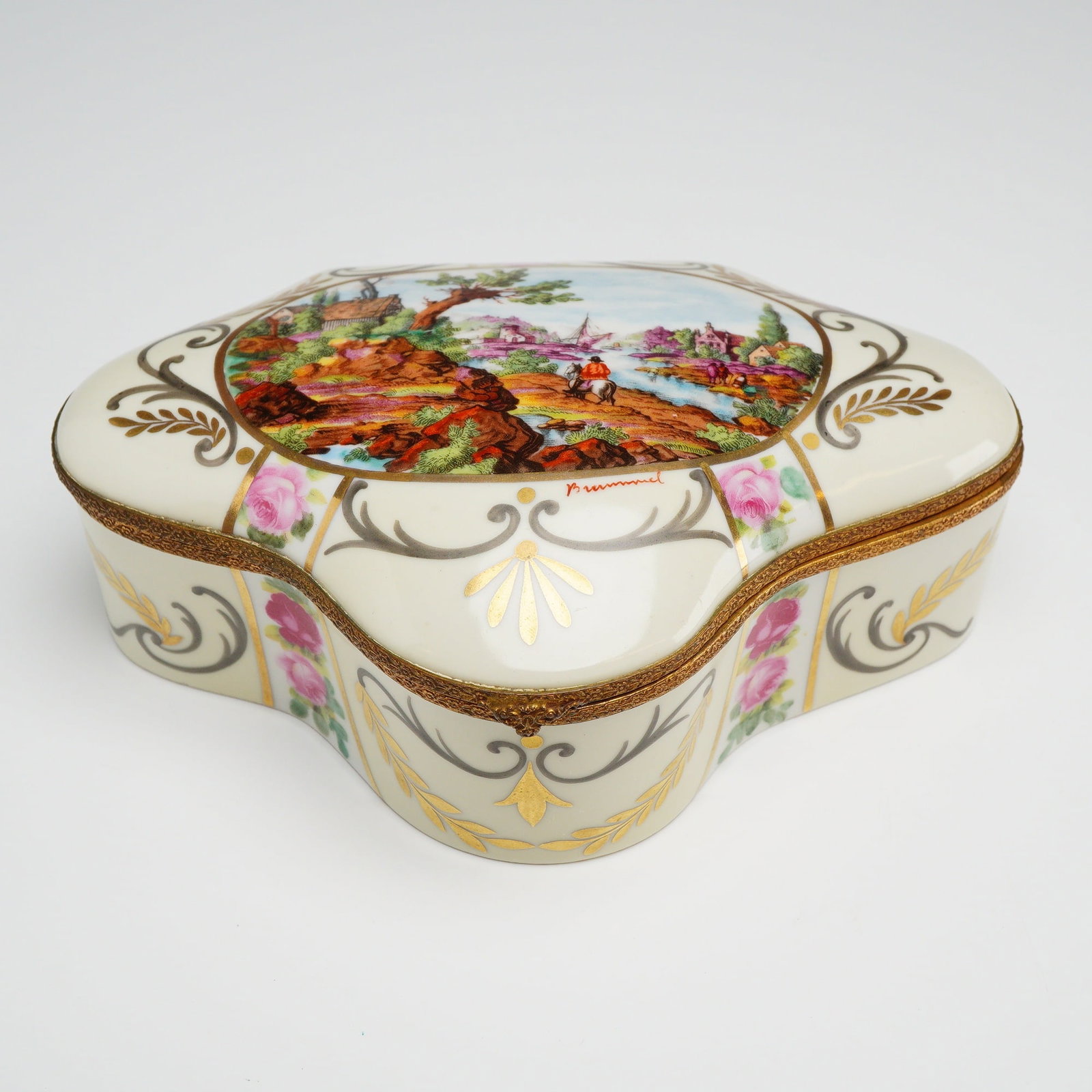 French Ferdinand Bing Successors Hand Painted Porcelain Trinket Box Signed Brummel (1 of 4)