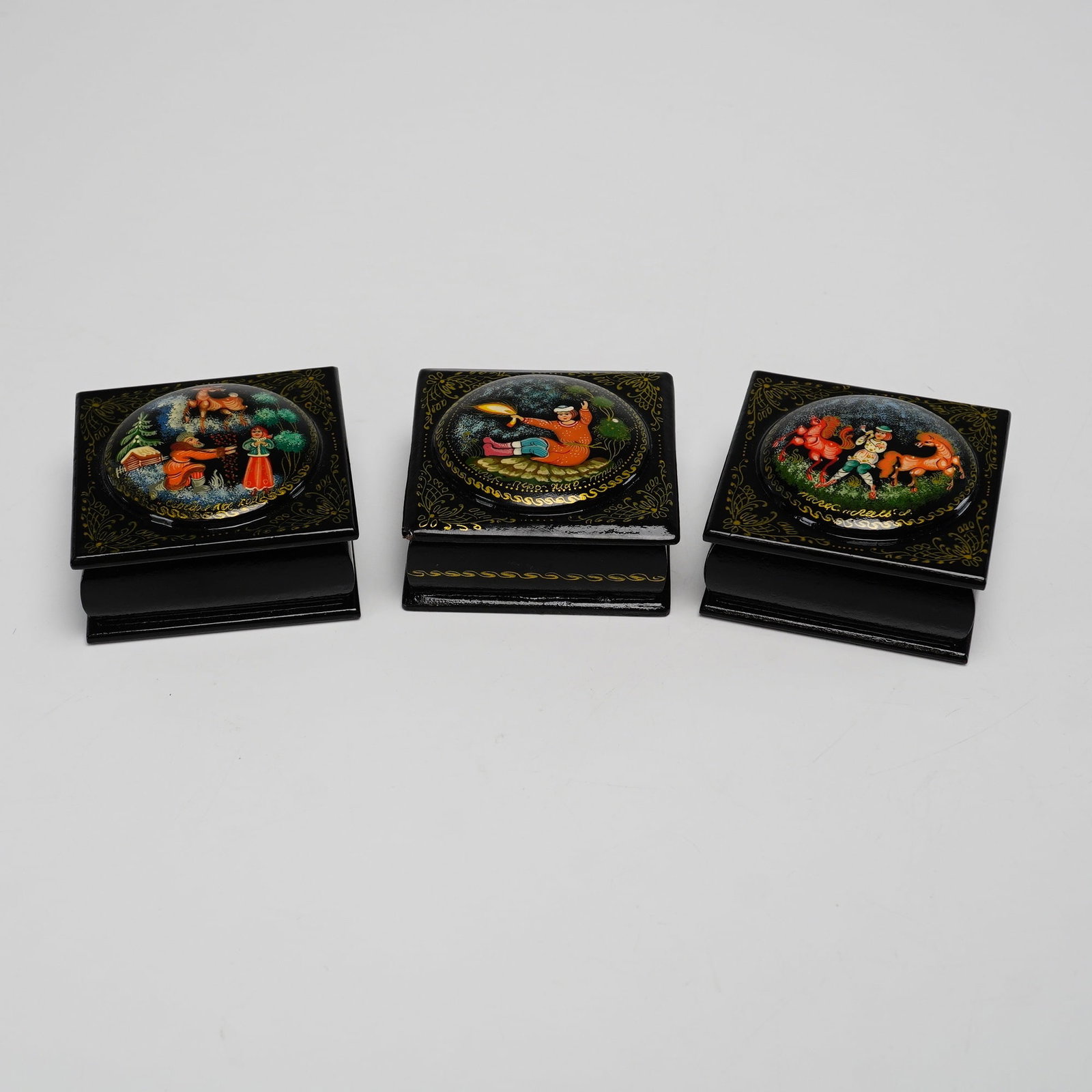 3pc Russian Lacquer Jewelry Boxes (1 of 5)