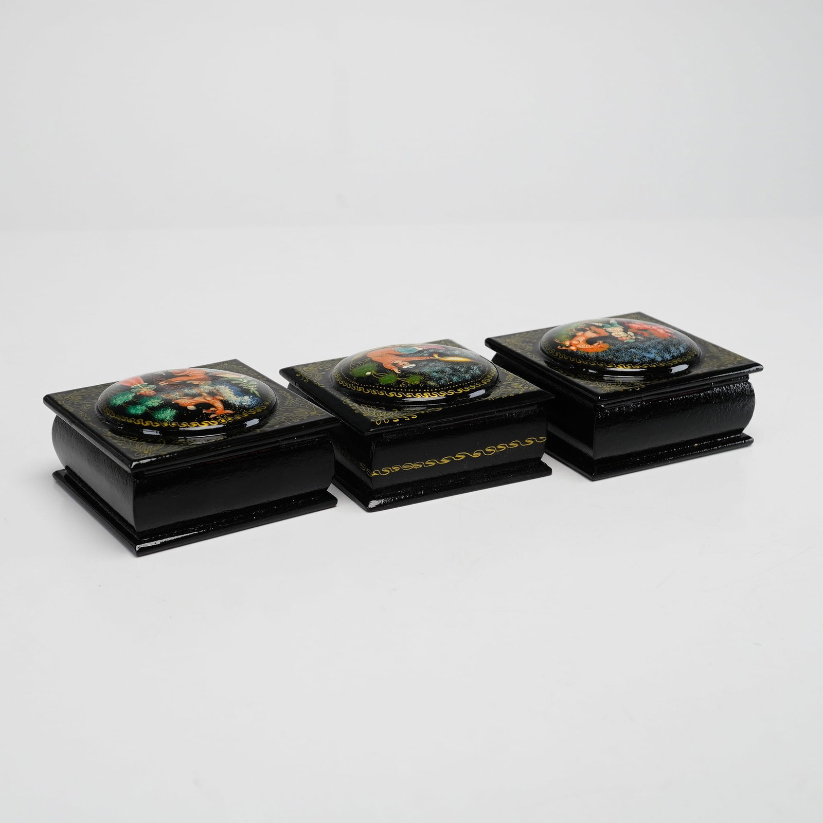 3pc Russian Lacquer Jewelry Boxes - 3