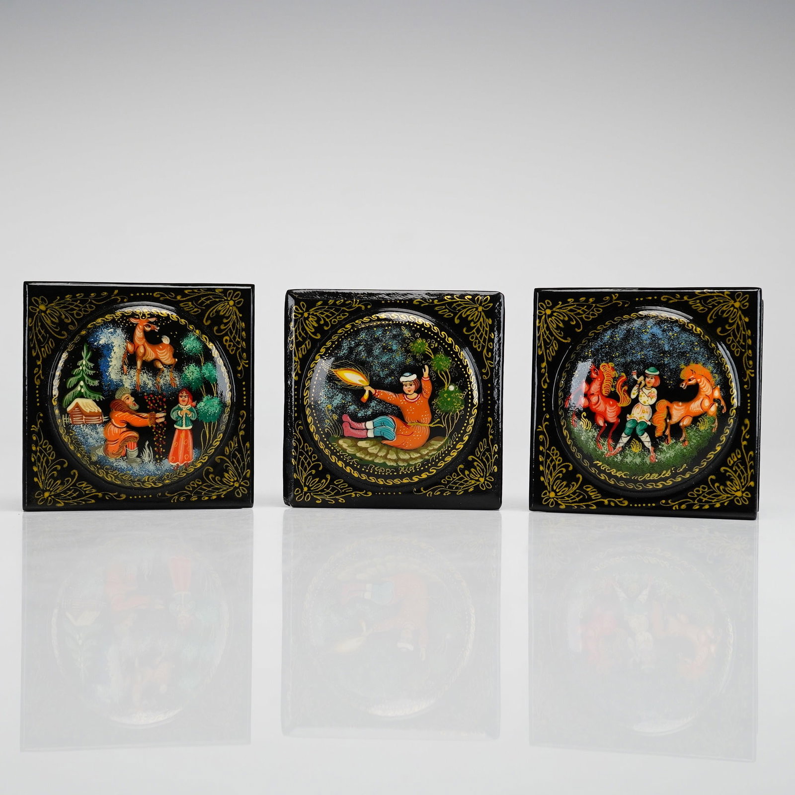 3pc Russian Lacquer Jewelry Boxes - 4