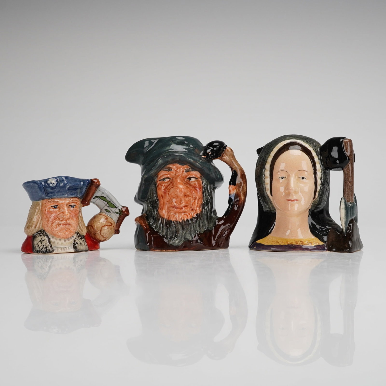 Three Royal Doulton Mini Jugs Rip Van Winkle Anne Boleyn Columbus (1 of 3)