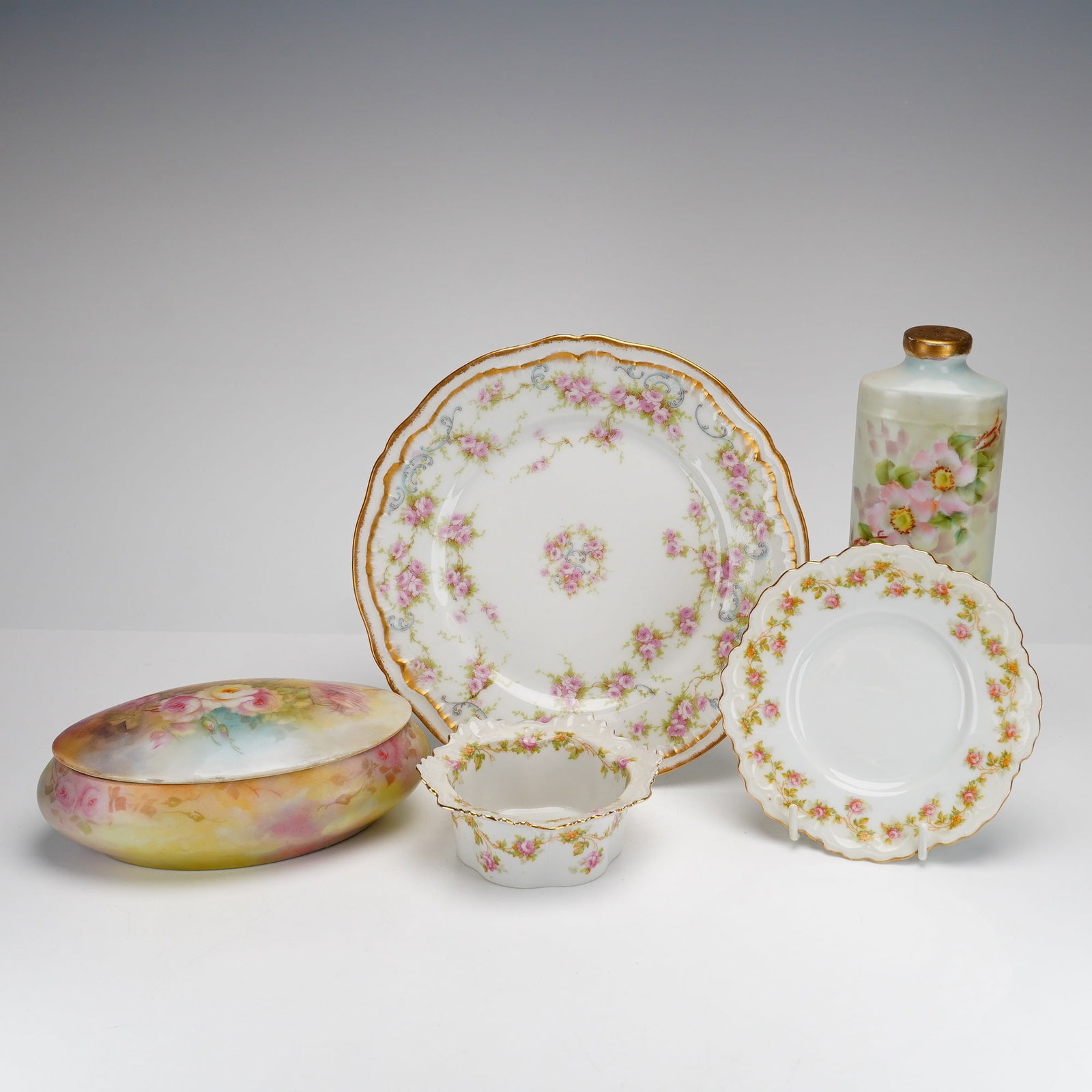 5pc Mixed Porcelain Floral Table and Dresser Grouping Including Haviland (1 of 4)