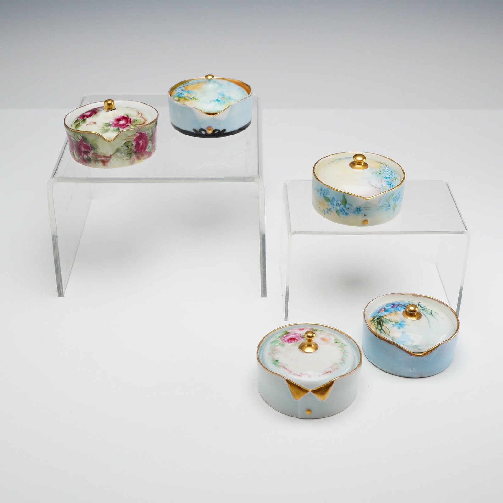 Collection of Five Hand-Painted Porcelain Collar Lidded Button Boxes Including Rosenthal, T&V (1 of 3)