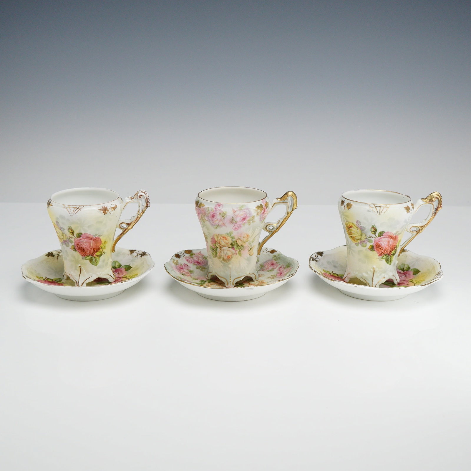 3 Sets of Royal Bayreuth Porcelain Footed Teacups and Saucers (1 of 3)