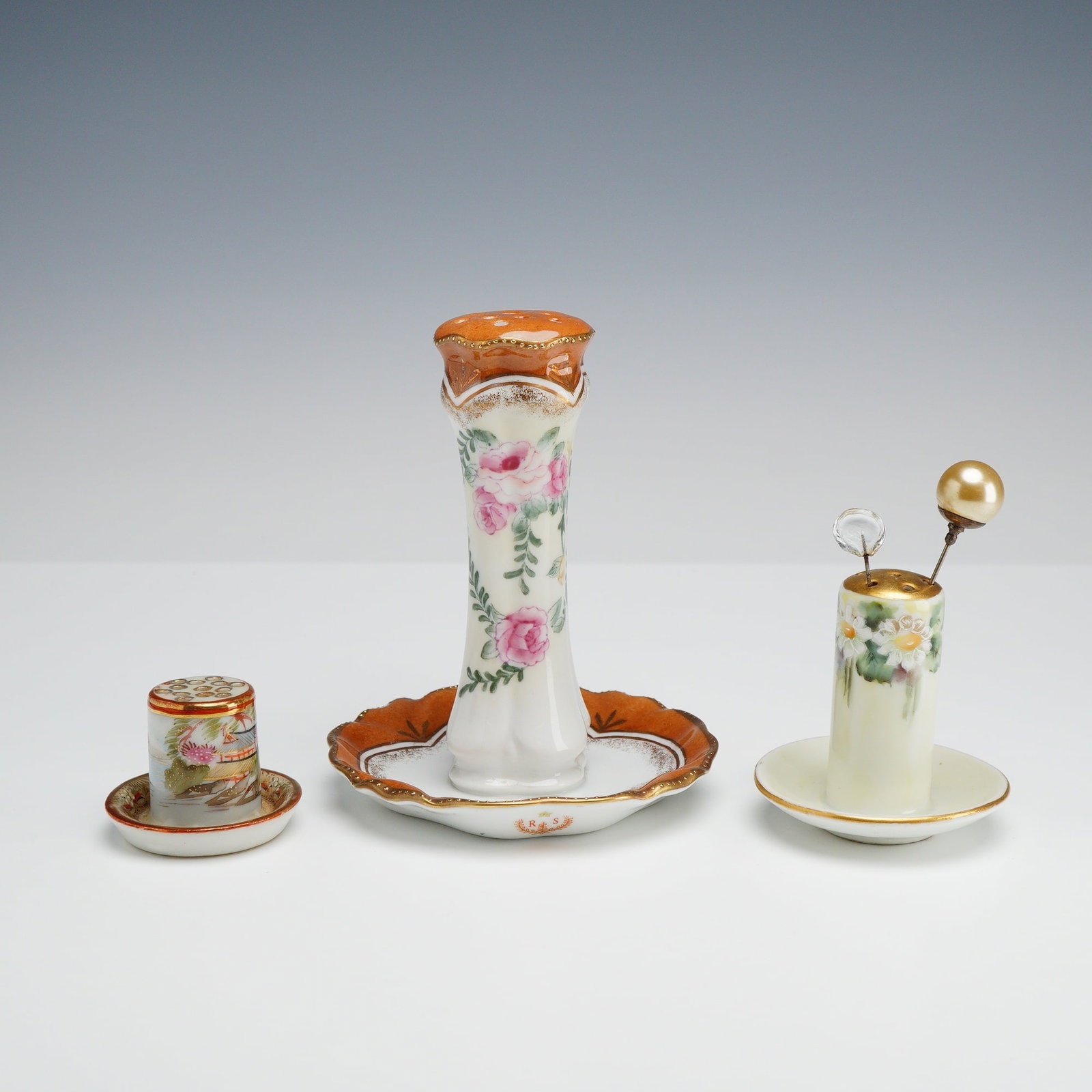 Collection of 3 RS Prussia and Kutani Porcelain Hat Pin and Stick Pin Holders (1 of 3)